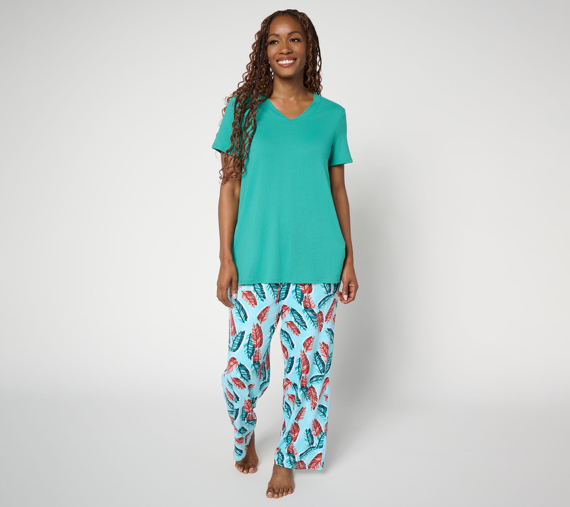 "As Is" Stan Herman Printed Peached 2pc Cropped Pant Lounge Set