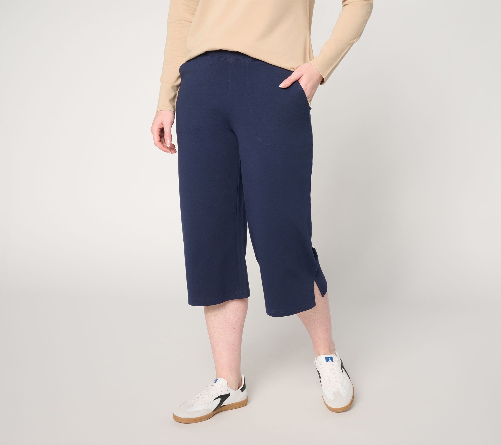  Denim & Co. Active Regular French Terry Wide Leg Capris w/ Side Slits