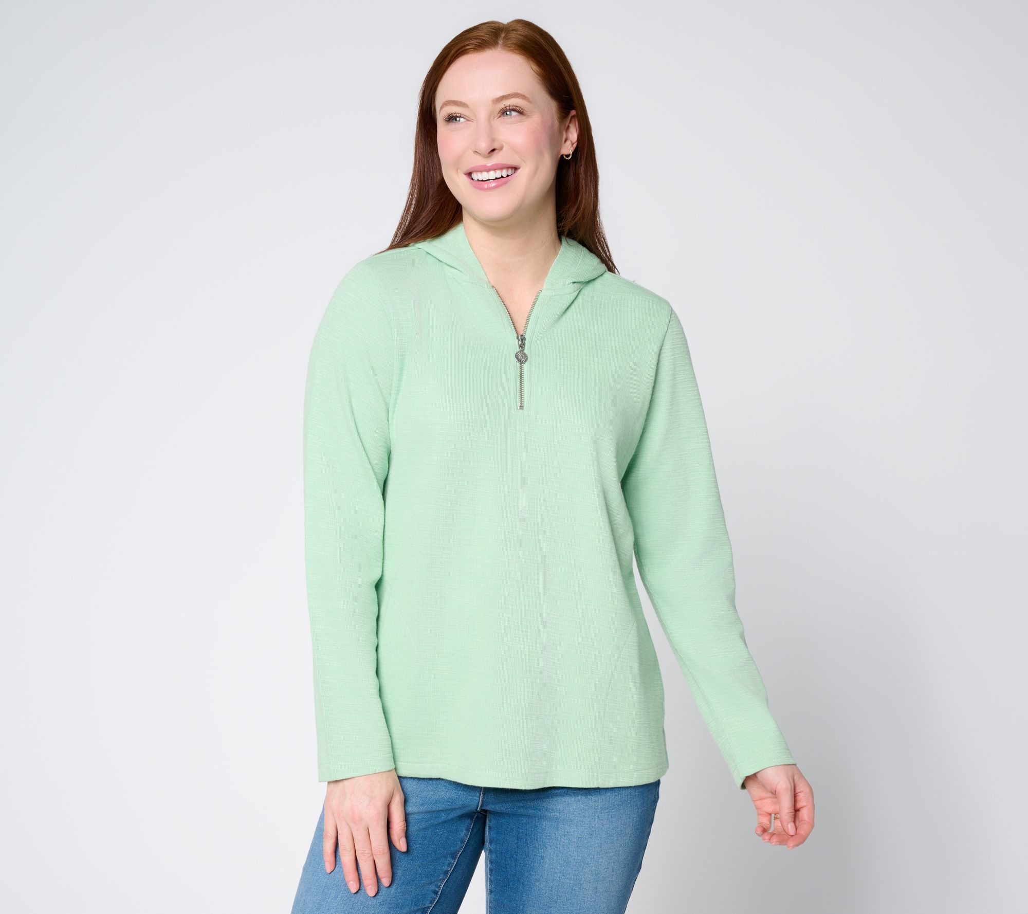 Susan Graver Soleil Slub Knit Quarter Zip Hoodie