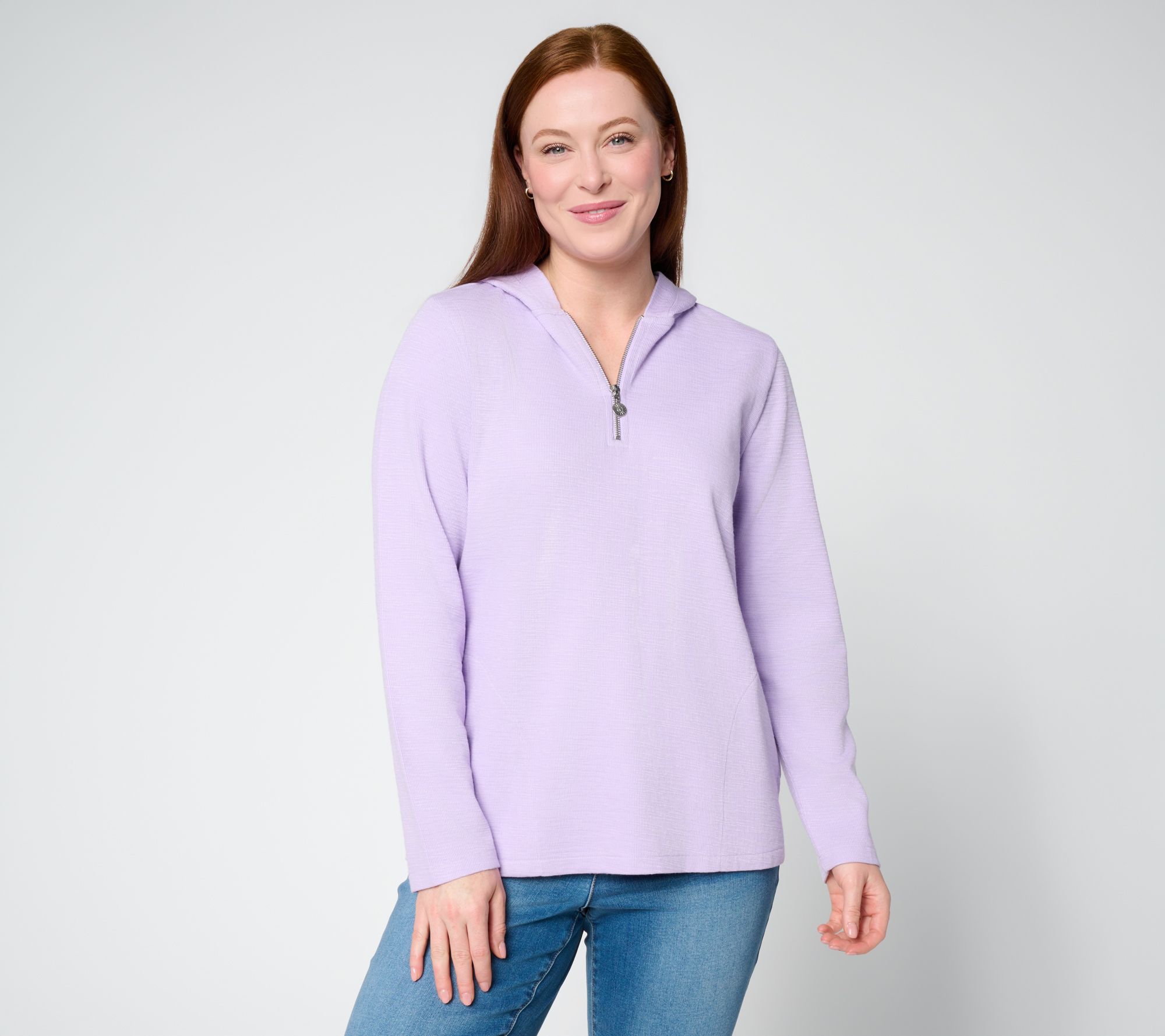 Susan Graver Soleil Slub Knit Quarter Zip Hoodie