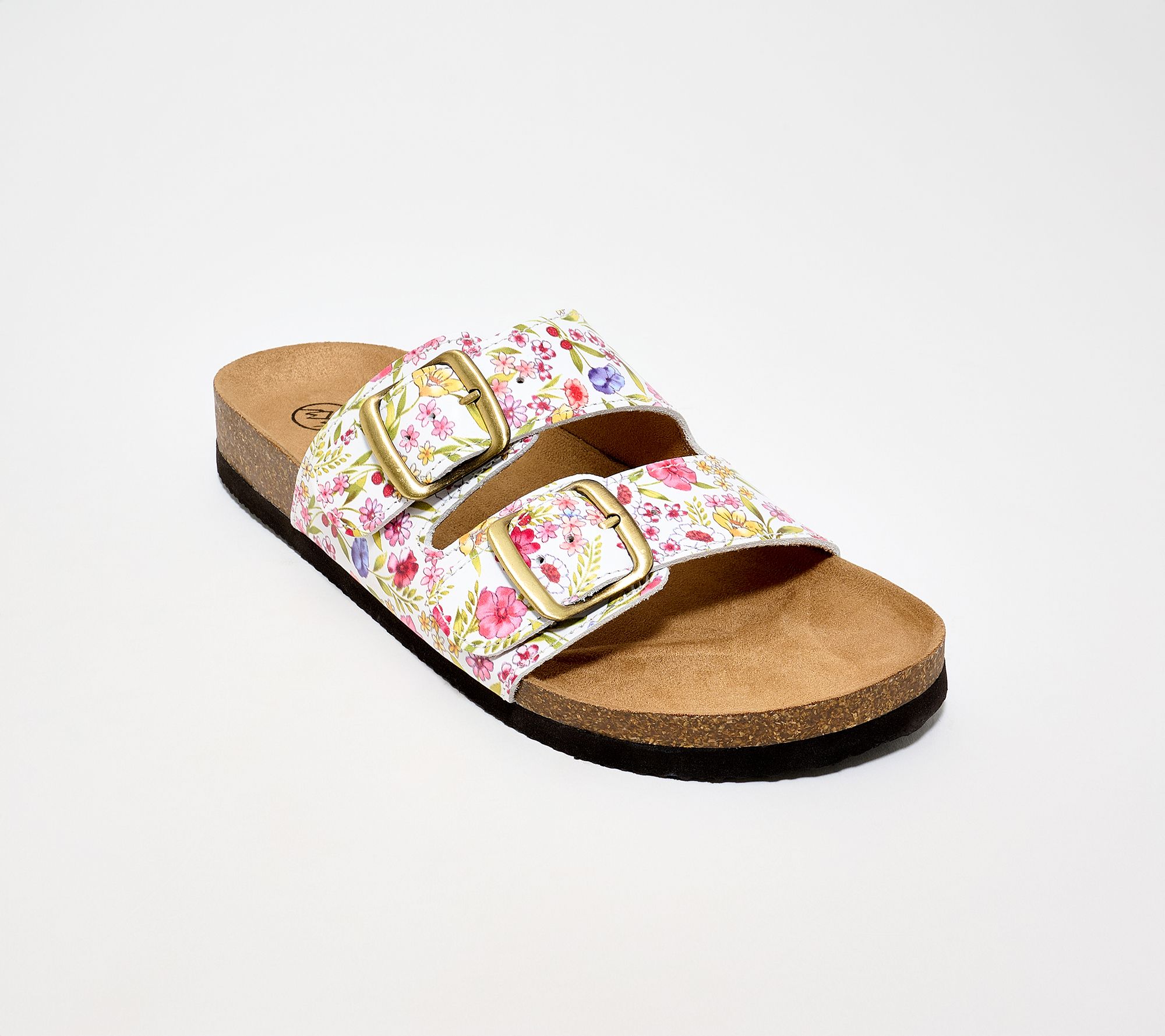 White Mountain Leather Double Buckle Slide Sandals - Helga