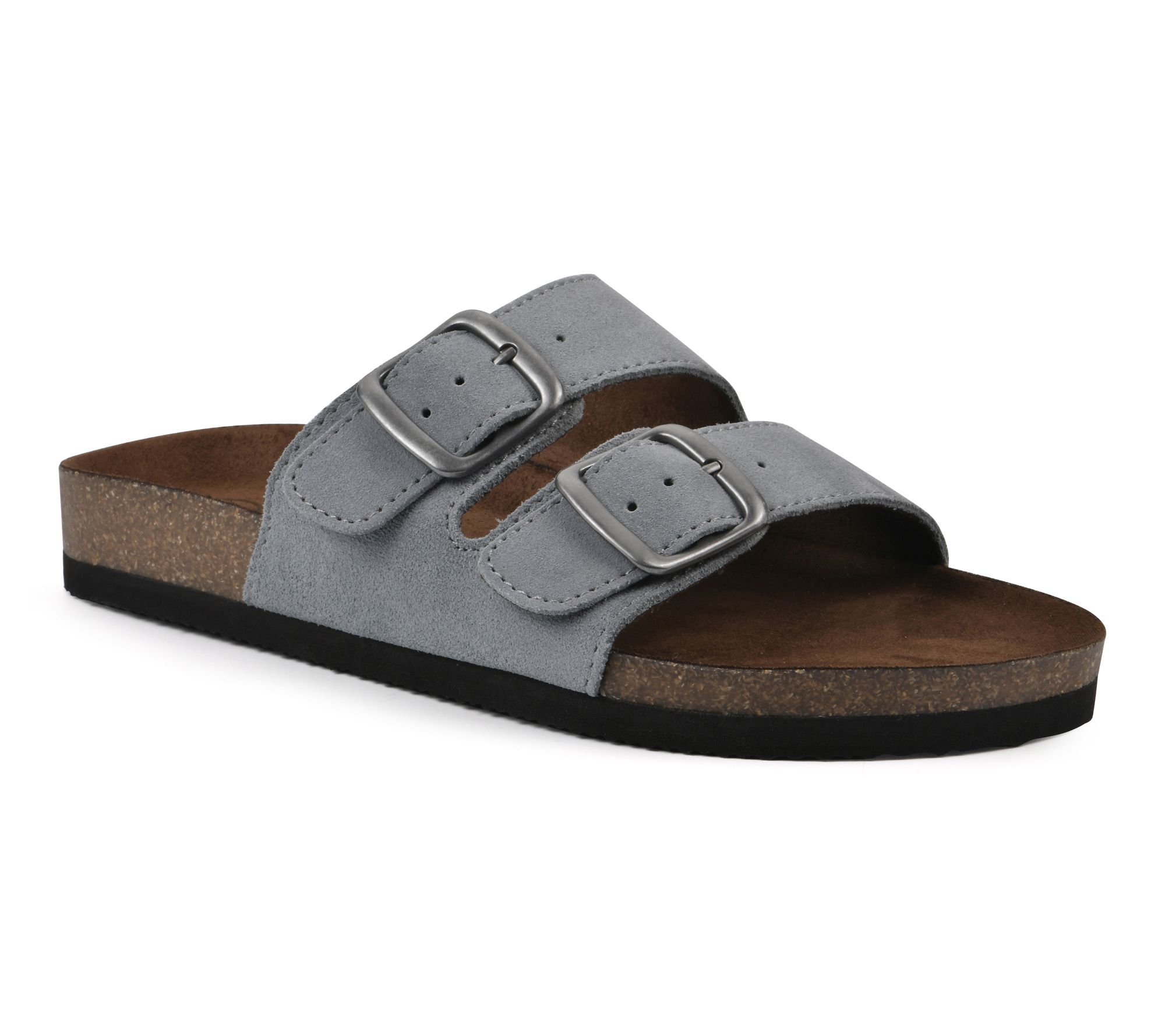 White Mountain Leather Double Buckle Slide Sandals - Helga