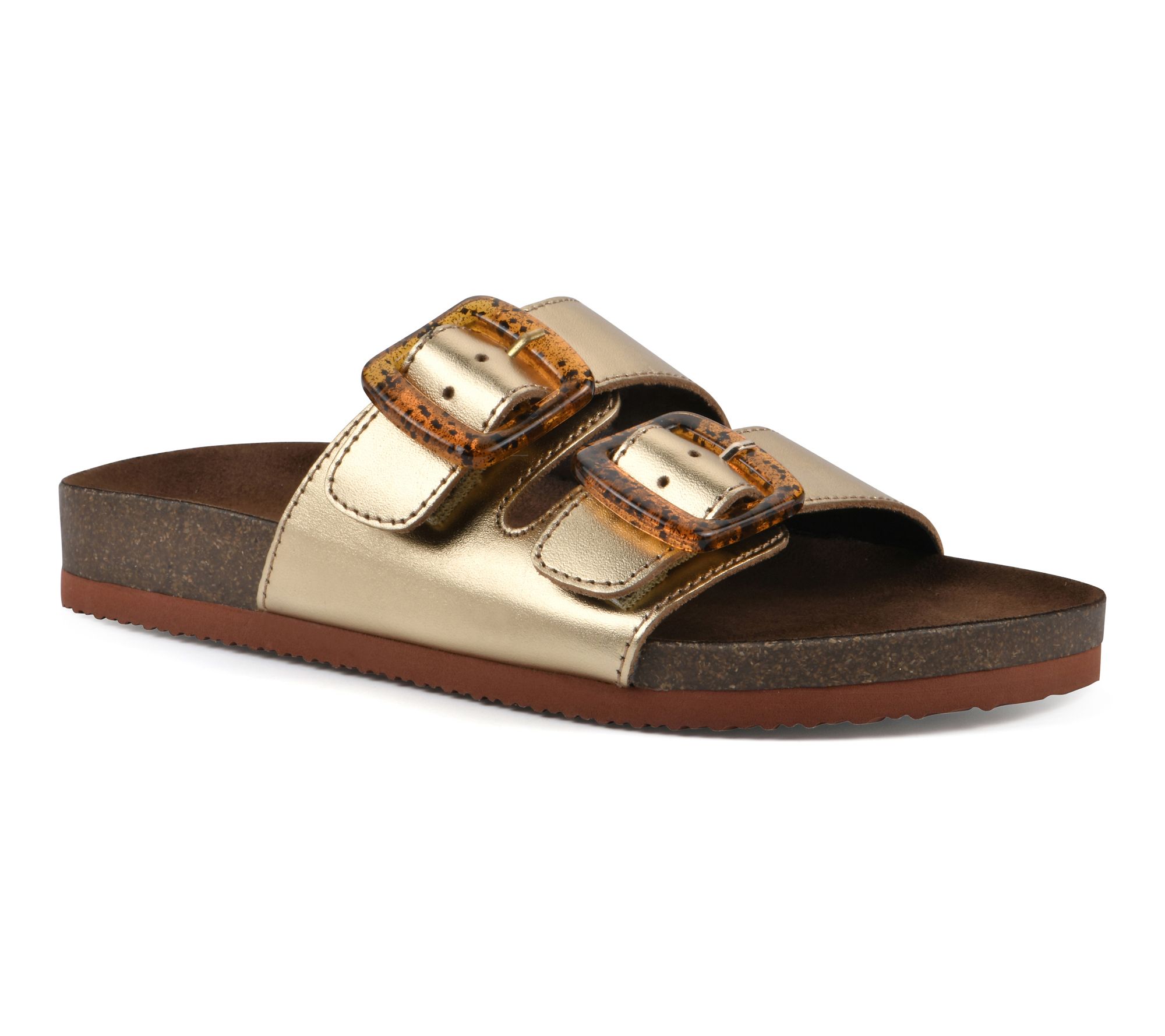 White Mountain Leather Double Buckle Slide Sandals - Helga