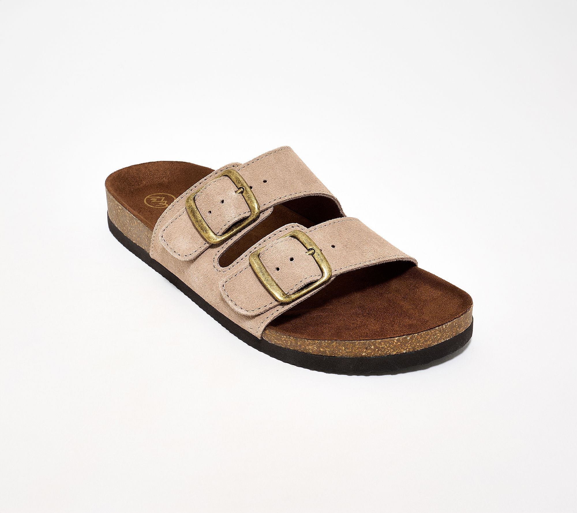 White Mountain Leather Double Buckle Slide Sandals - Helga