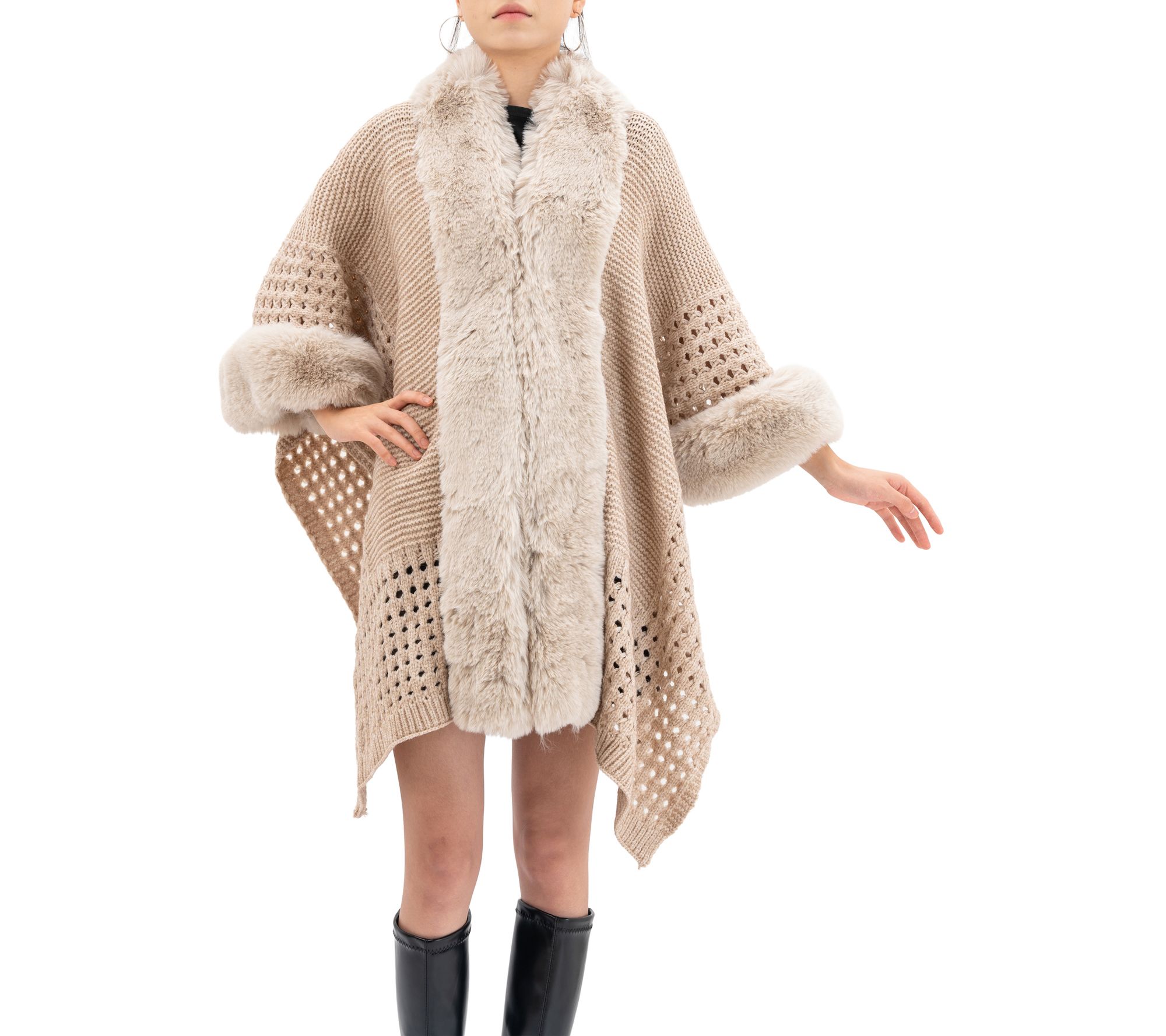 Karla Hanson Winter Solace Knit Faux Fur Ruana