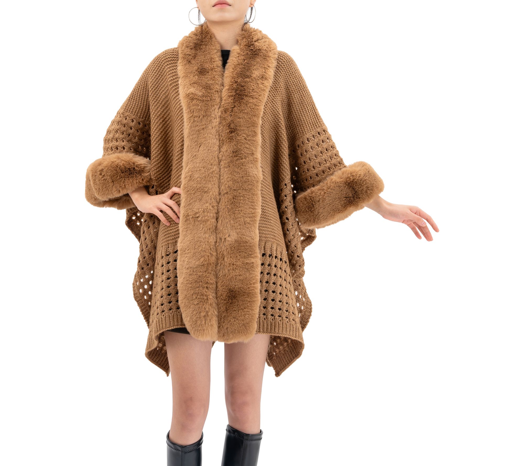 Karla Hanson Winter Solace Knit Faux Fur Ruana
