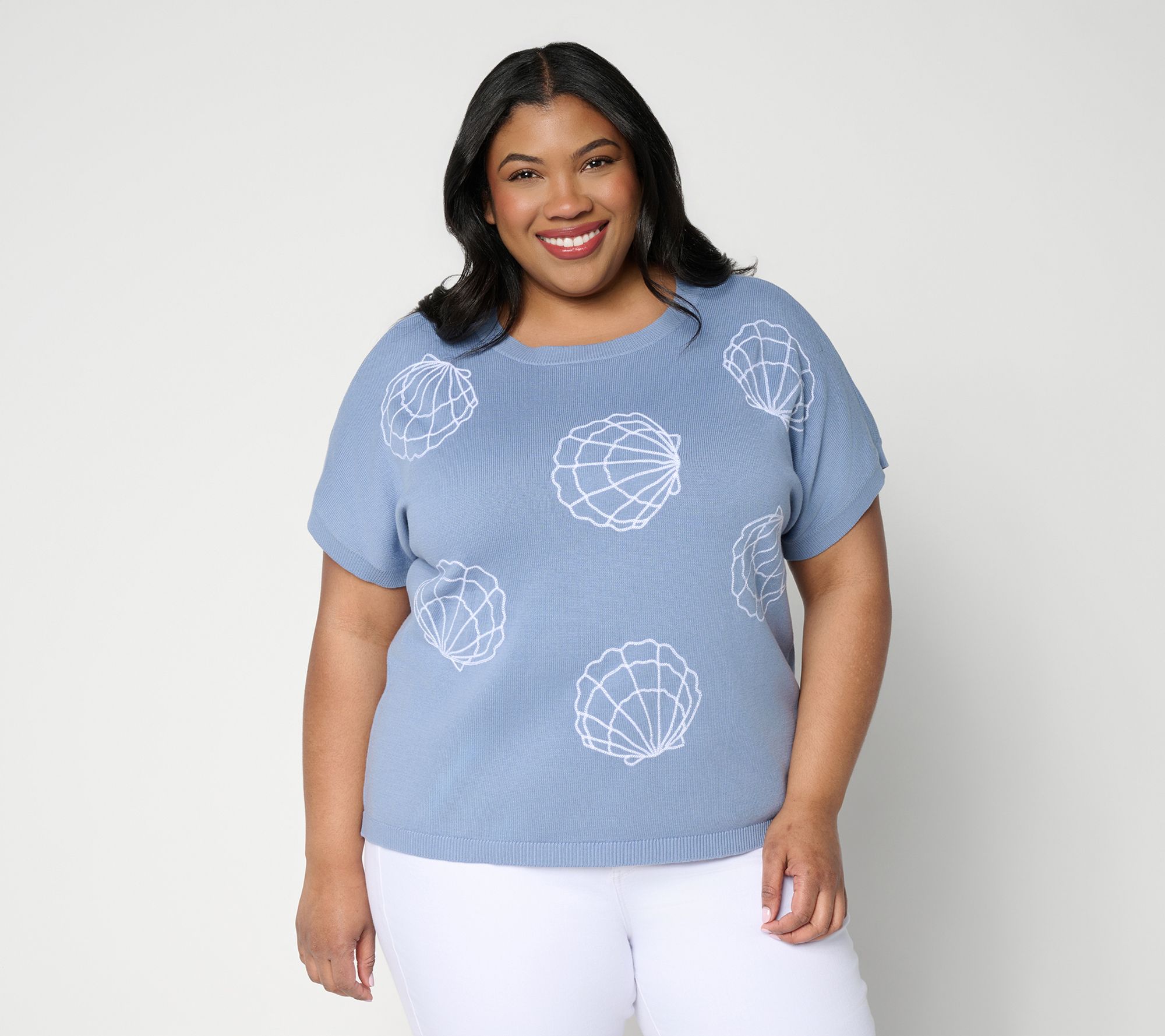 Joan Rivers 100% Cotton Embroidery Short-Sleeve Sweater - QVC.com