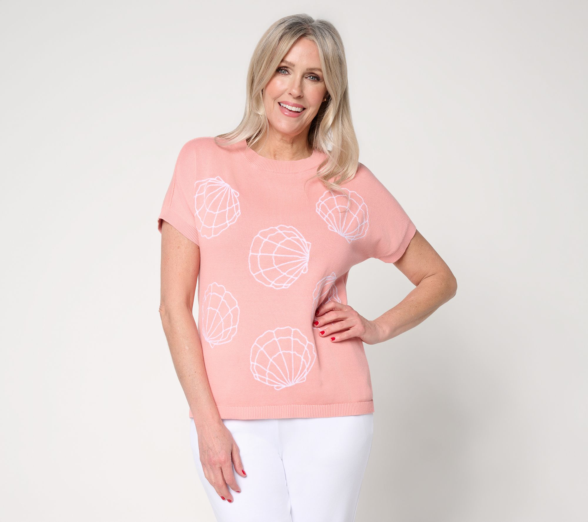 Joan Rivers 100% Cotton Embroidery Short-Sleeve Sweater