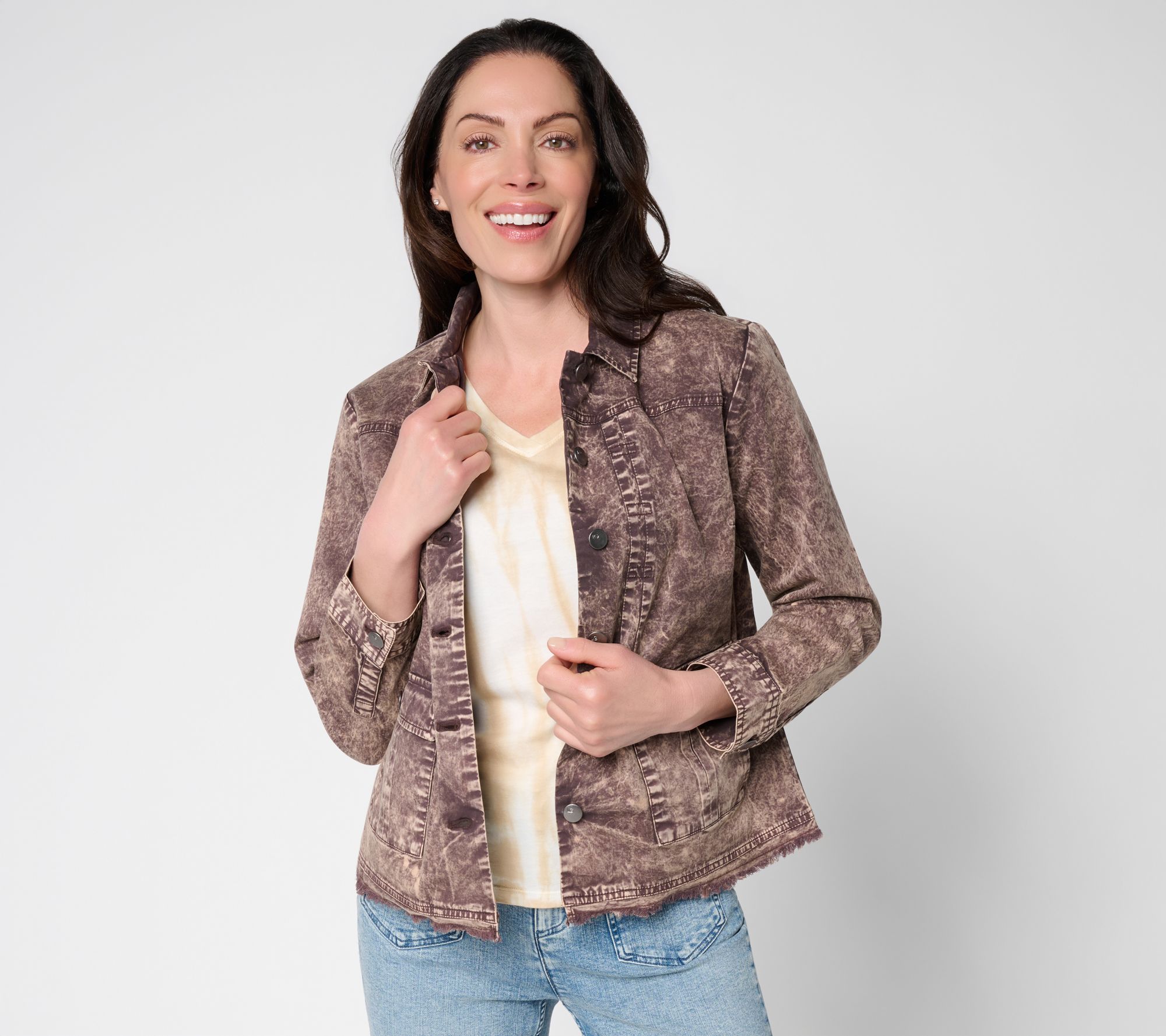 LOGO by Lori Goldstein Long Sleeve Fray Hem Jacket