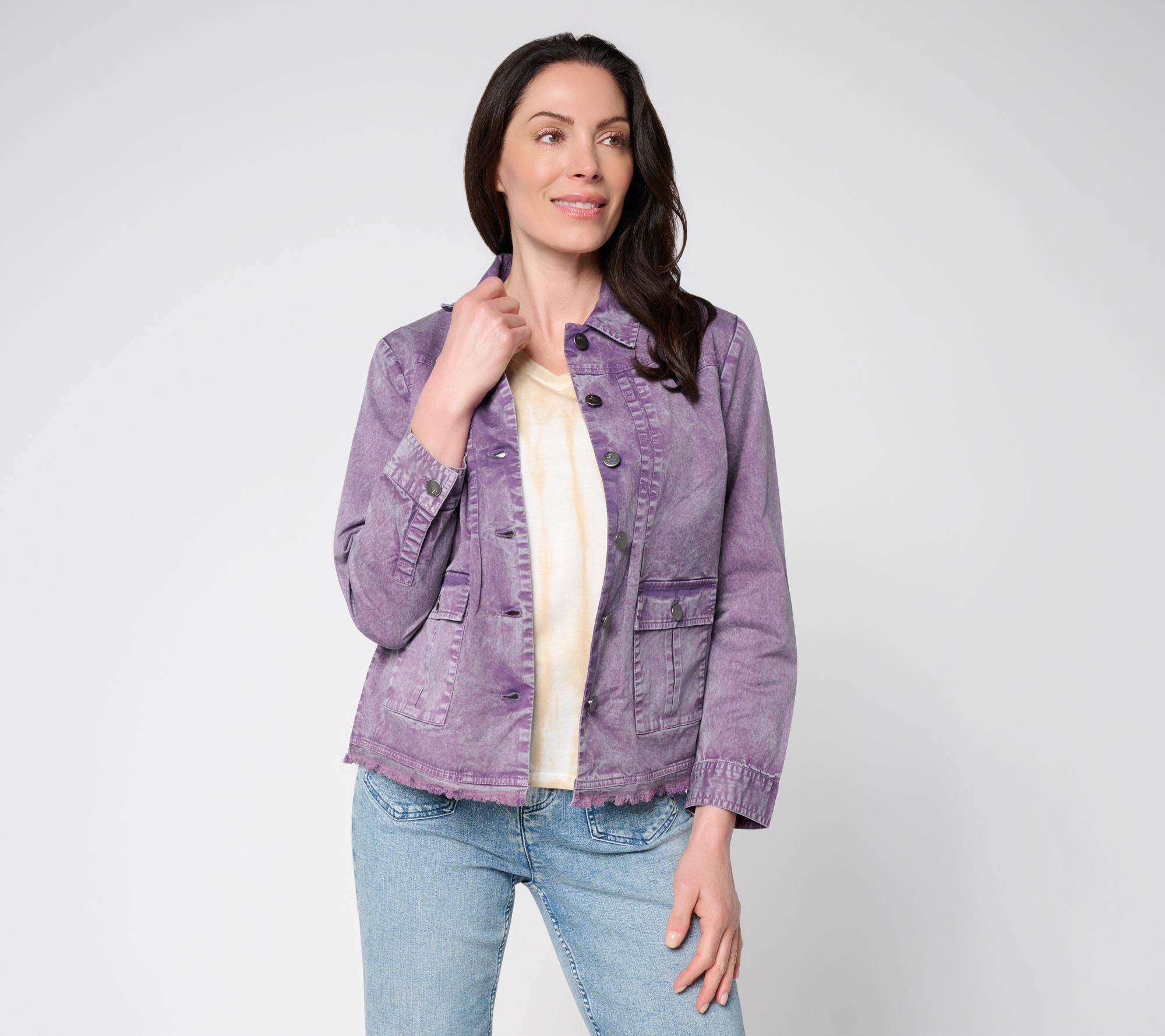LOGO by Lori Goldstein Long Sleeve Fray Hem Jacket
