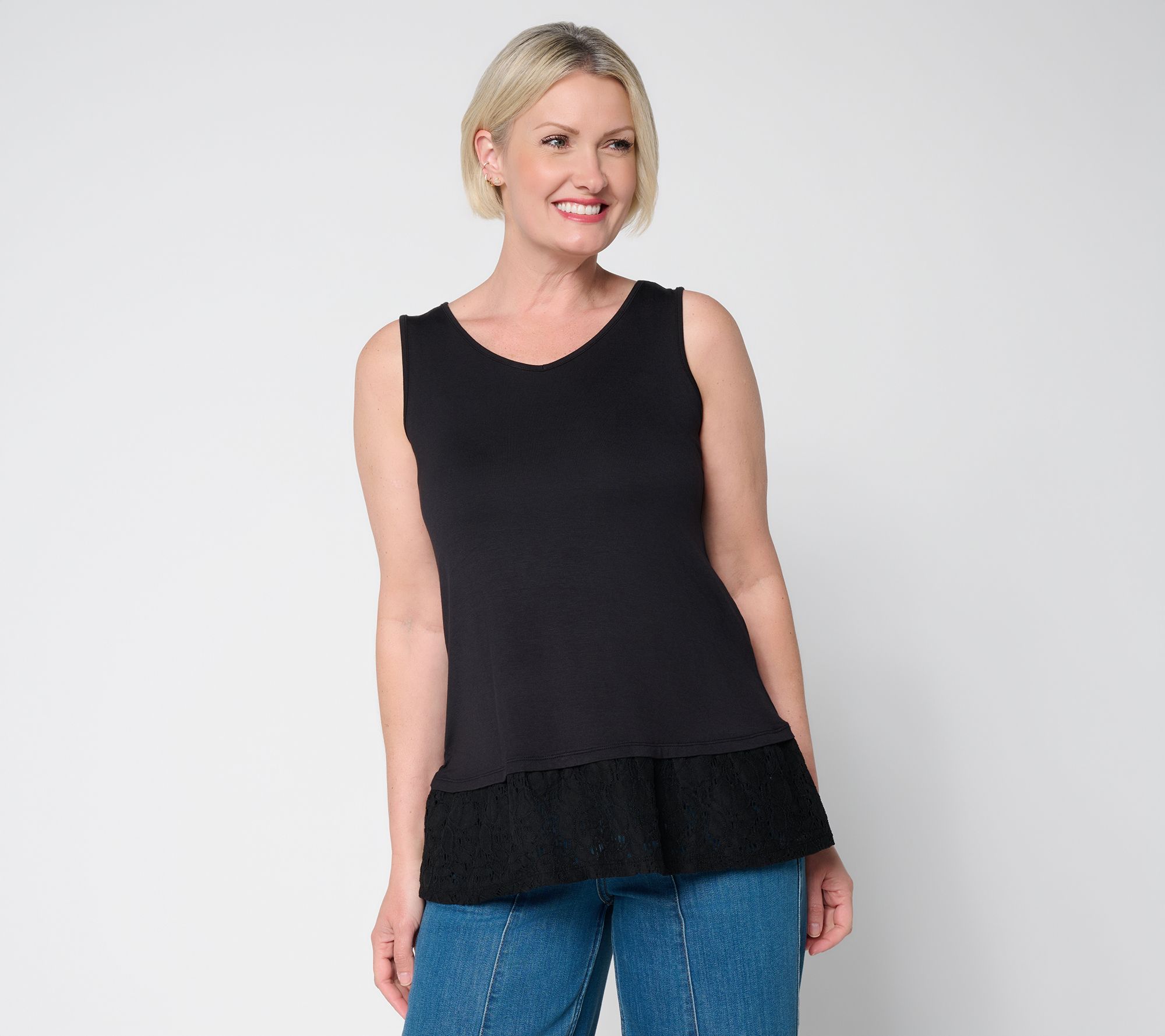 LOGO Layers by Lori Goldstein Lace Hem V-Neck Tank