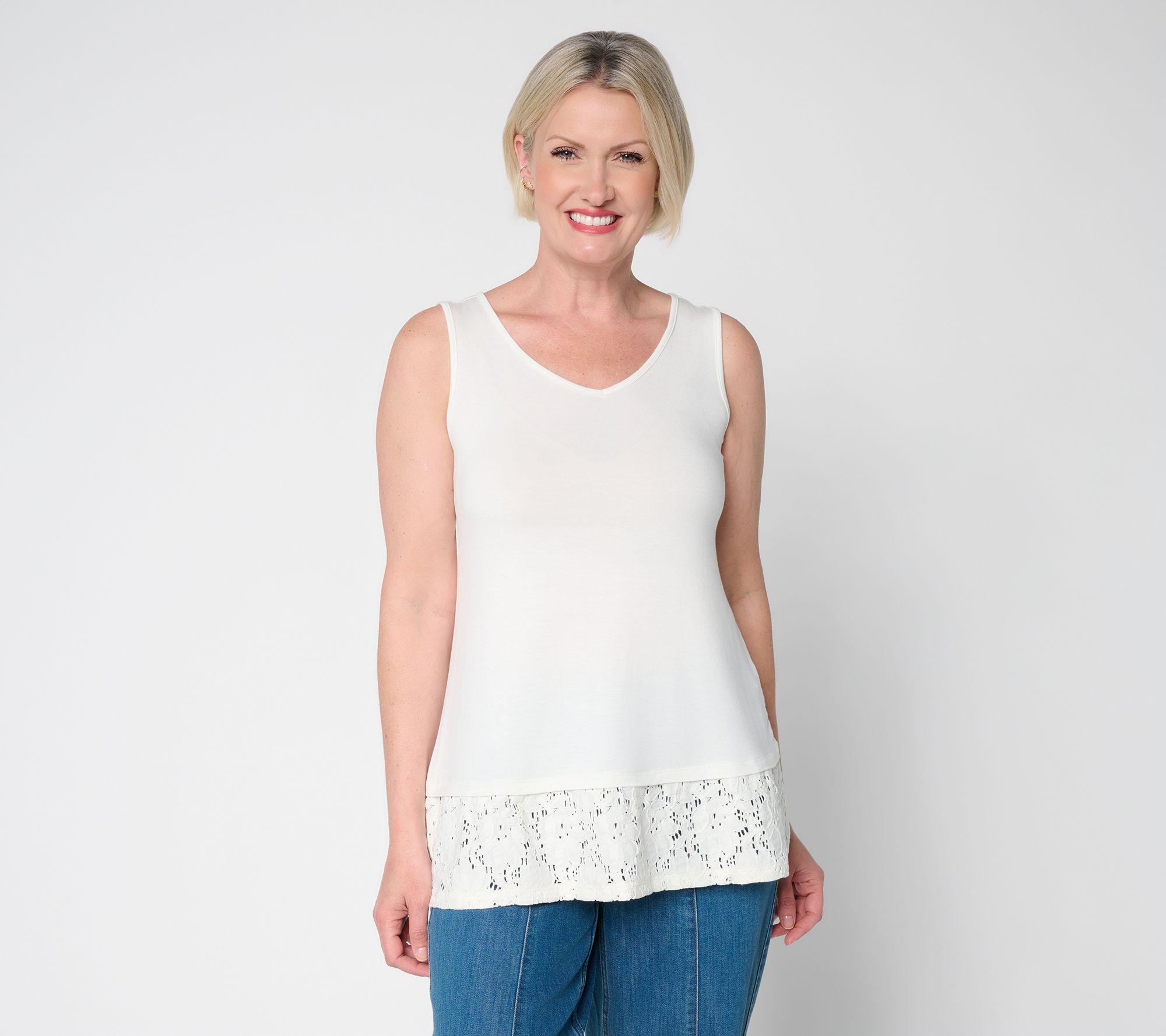 LOGO Layers by Lori Goldstein Lace Hem V-Neck Tank