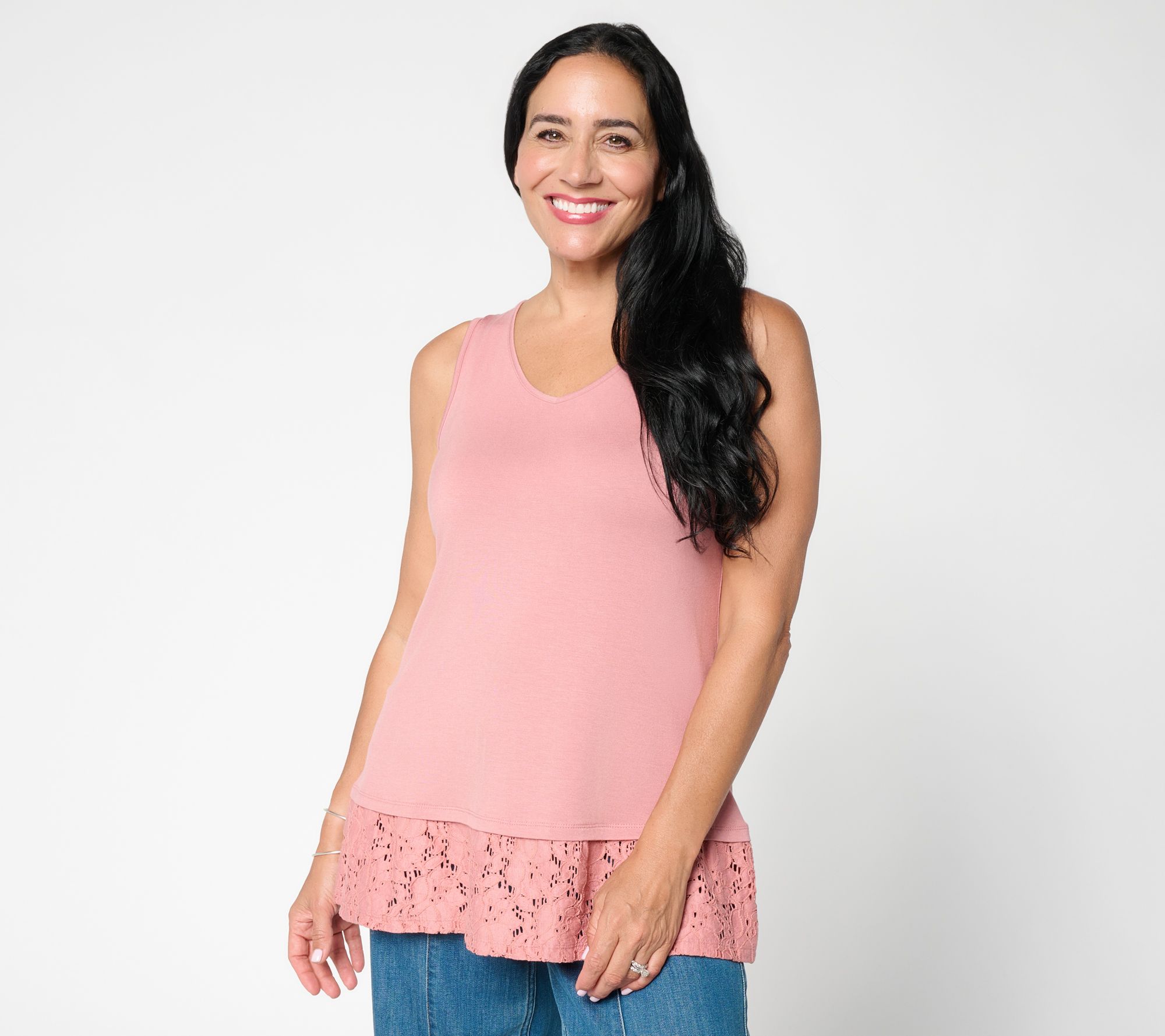 LOGO Layers by Lori Goldstein Lace Hem V-Neck Tank