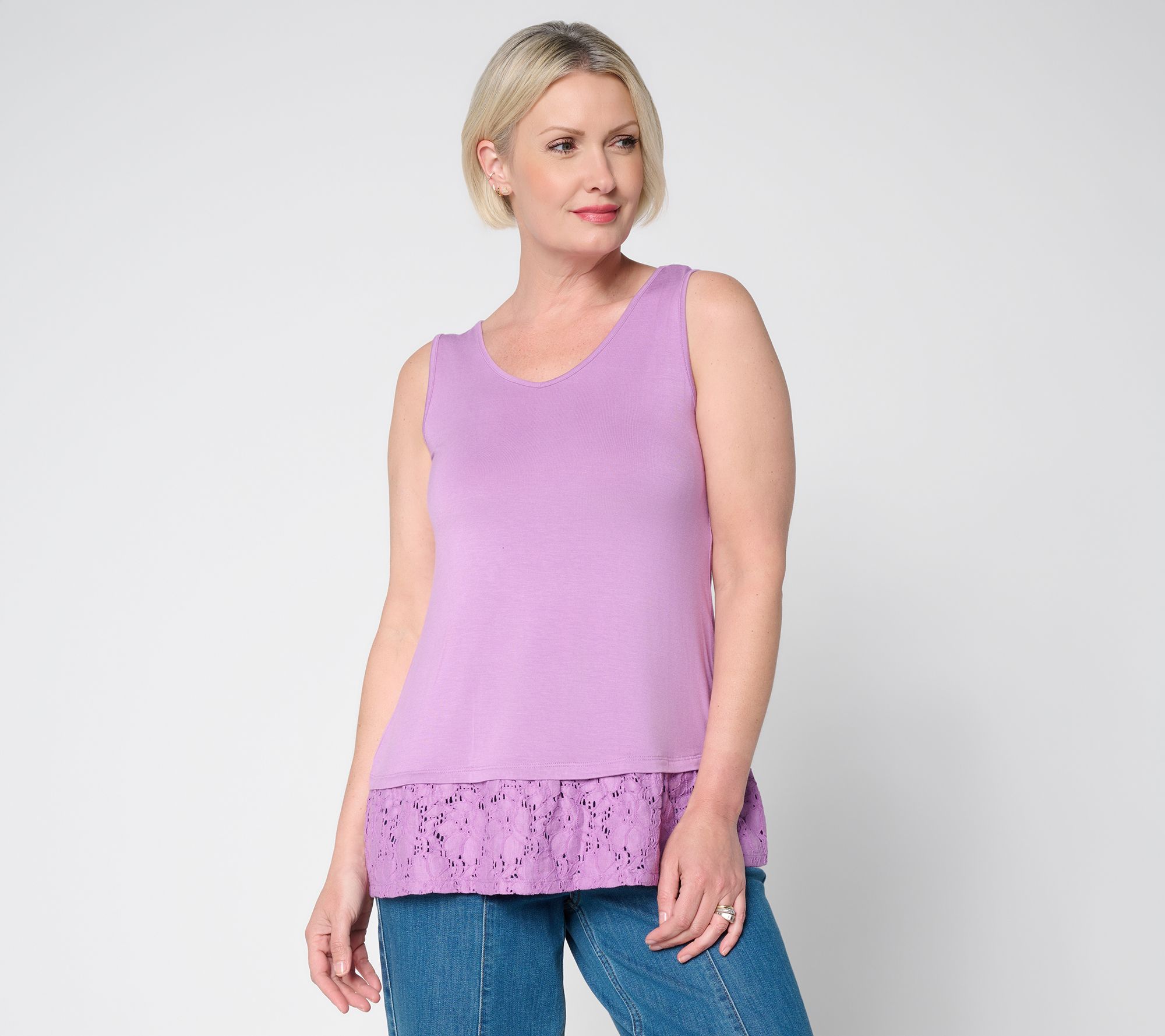 LOGO Layers by Lori Goldstein Lace Hem V-Neck Tank