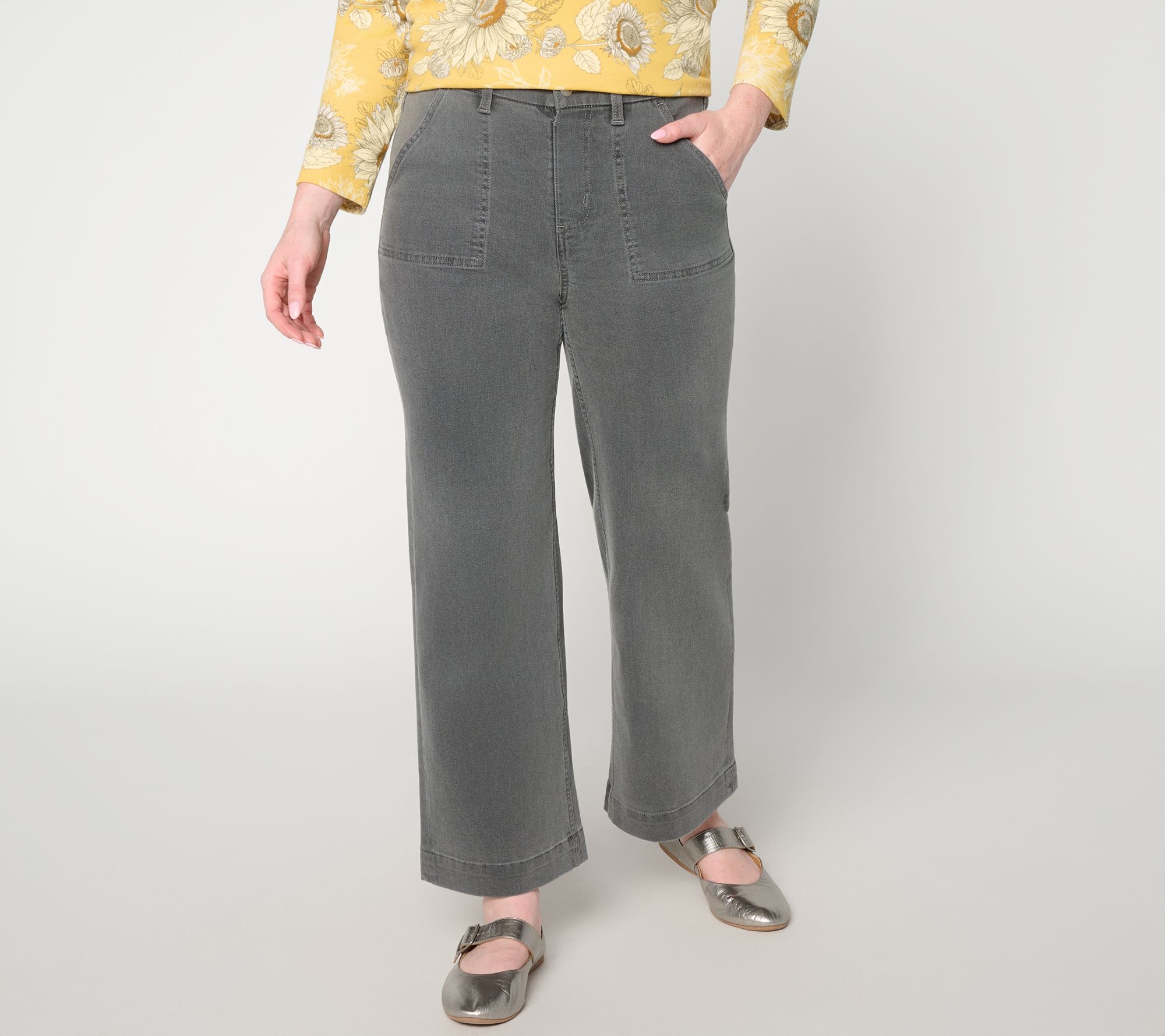 Denim & Co. Regular Black So Soft Denim Wide Leg Ankle Jeans