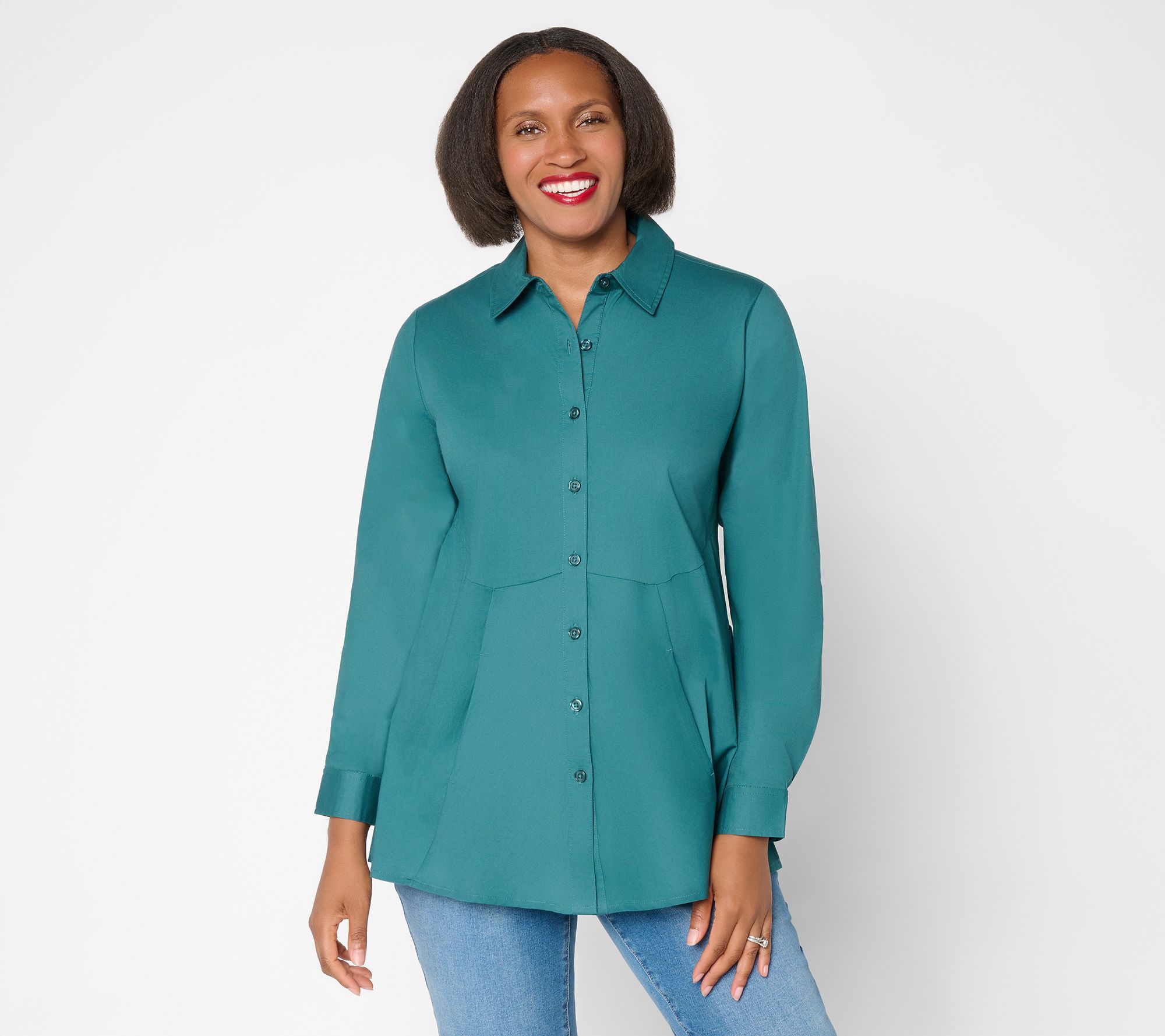 Joan Rivers Regular Stretch Cotton Poplin Athena Swing Shirt