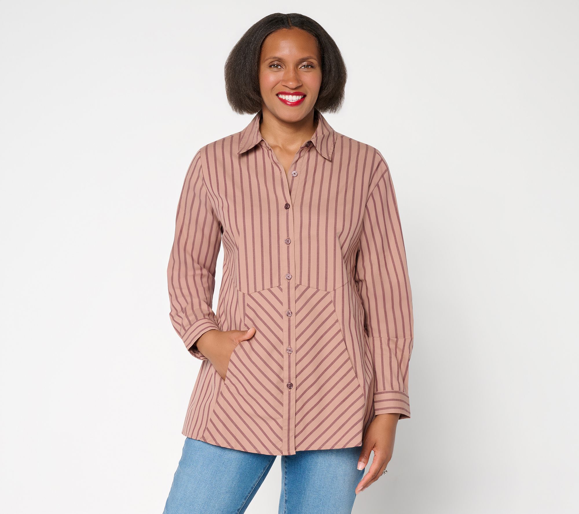 Joan Rivers Regular Stretch Cotton Poplin Athena Swing Shirt