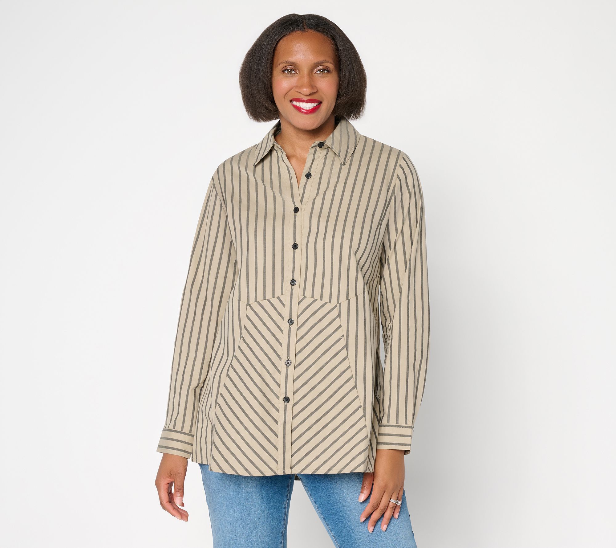 Joan Rivers Regular Stretch Cotton Poplin Athena Swing Shirt