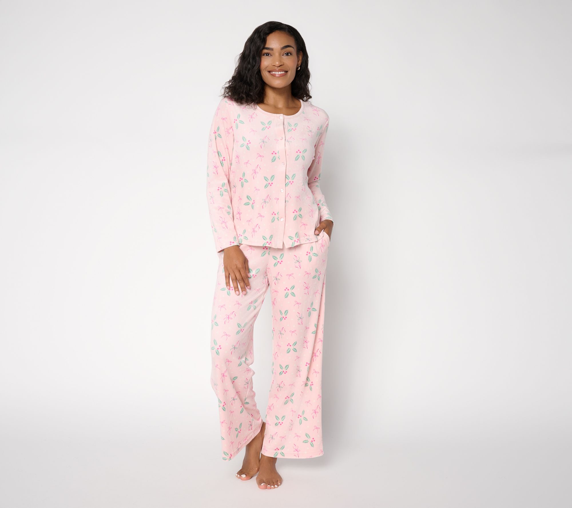 MUK LUKS Silky Velour Button Through Top with Pant PJ Set