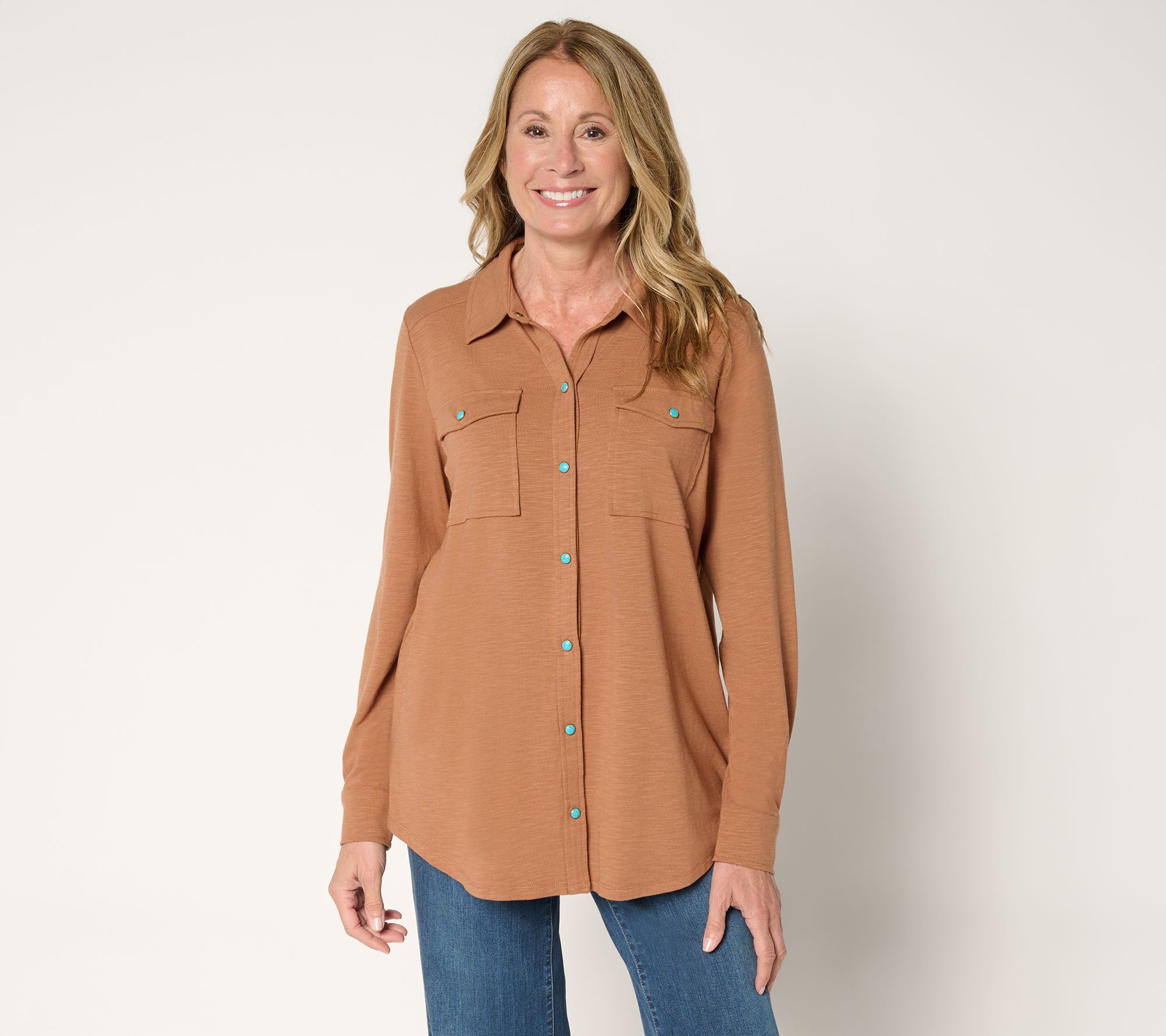 "As Is" Belle Boho by Kim Gravel Slub Knit Cabachon Snap Shirt