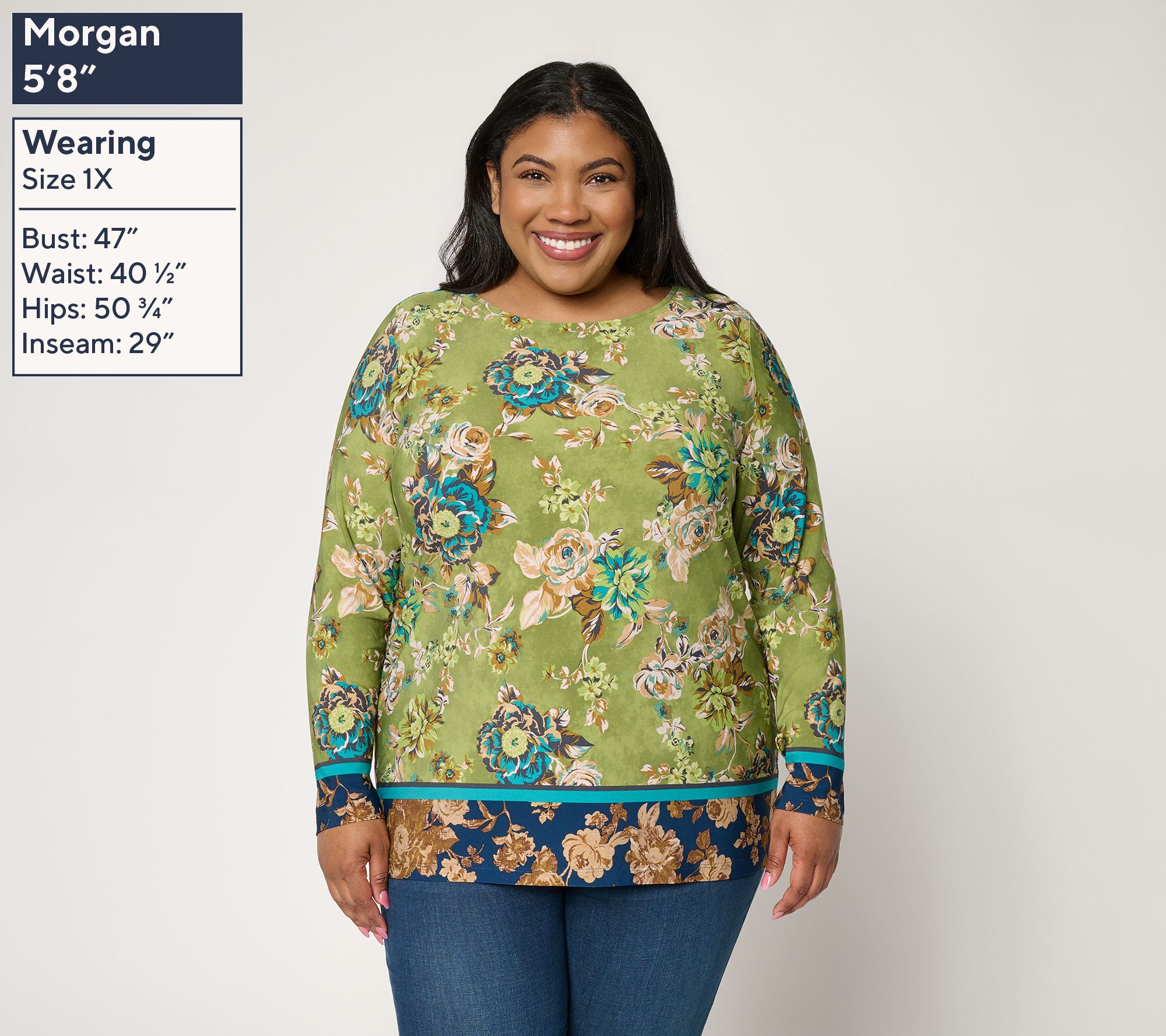 Susan Graver Printed Liquid Knit Long Sleeve Bateau Neck Top - QVC.com