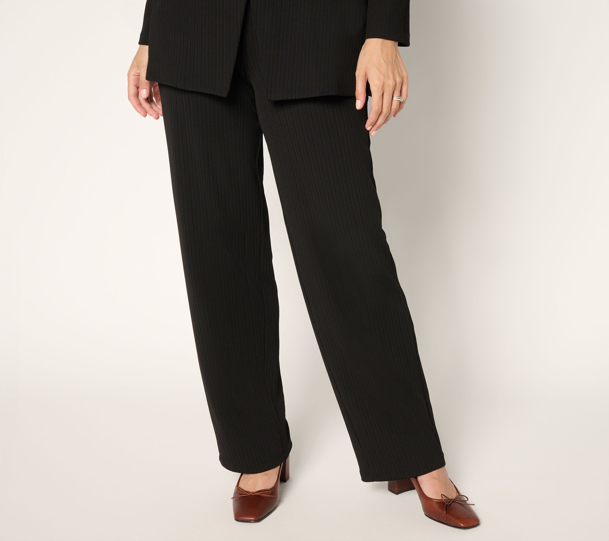 "As Is" Susan Graver Pet Rib Knit Pull On Straight Leg Pants