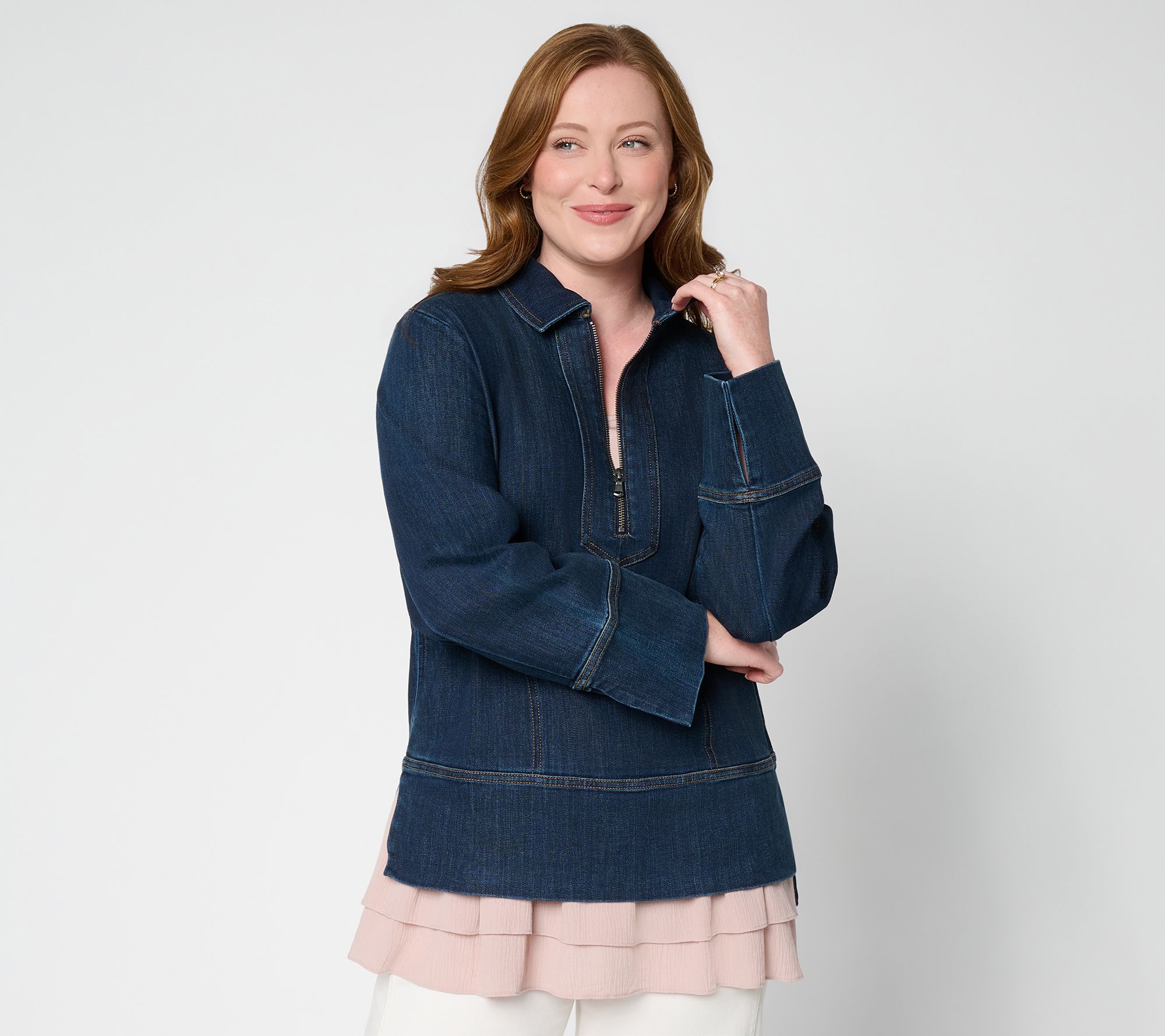LOGO by Lori Goldstein Petite Denim Tunic w/ Long Sleeves