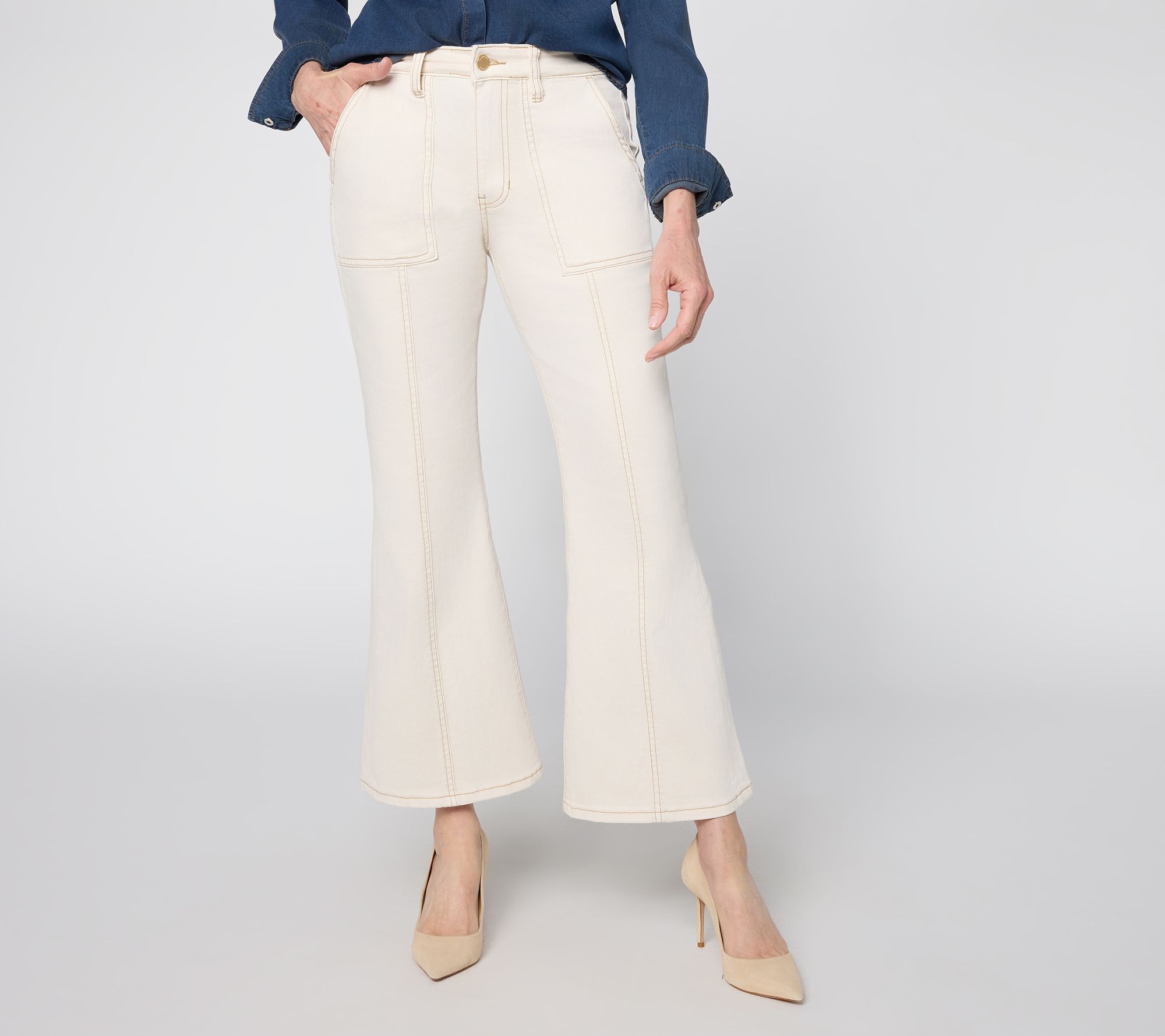 "As Is" Liverpool Los Angeles Crop Jeans w/Utility - Ecru Shore