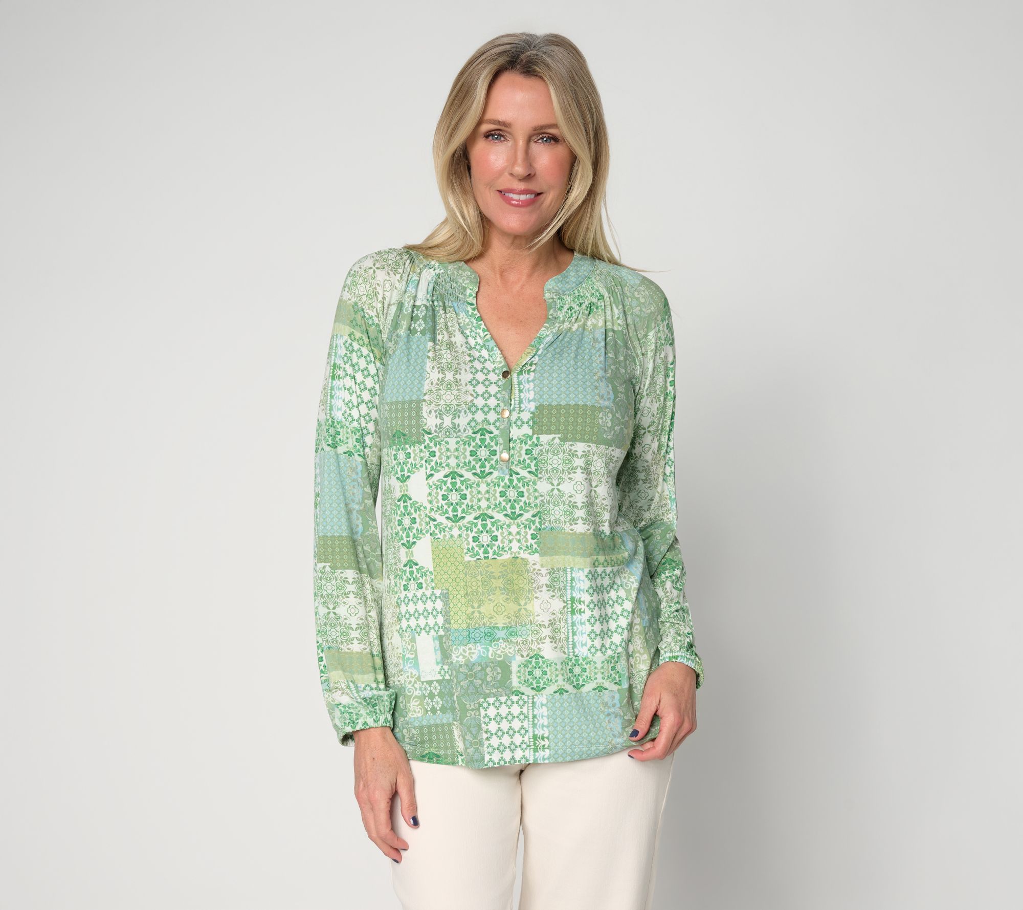 "As Is" Belle by Kim Gravel Rayon Spandex Patchwork Popover Blouse
