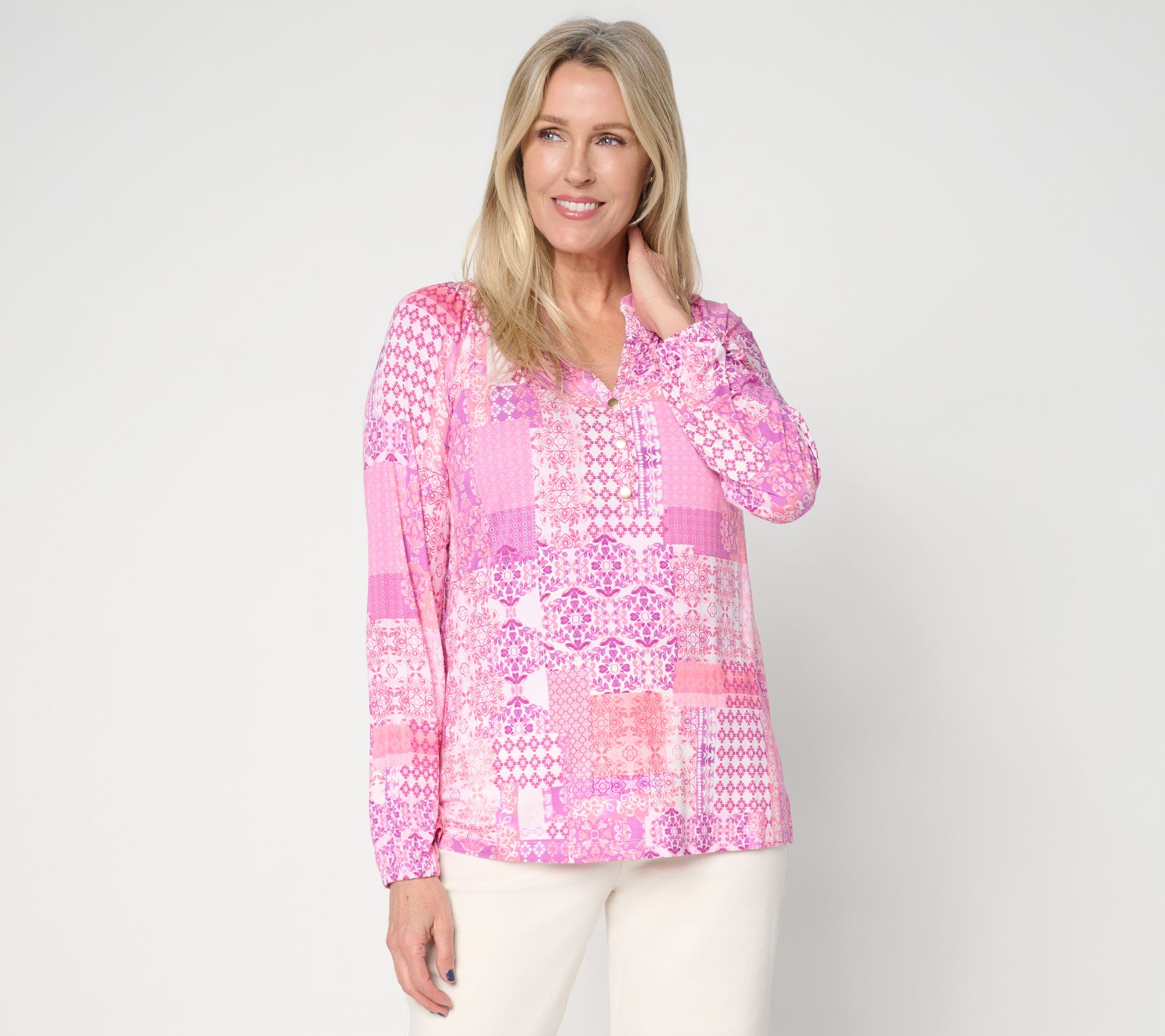 "As Is" Belle by Kim Gravel Rayon Spandex Patchwork Popover Blouse