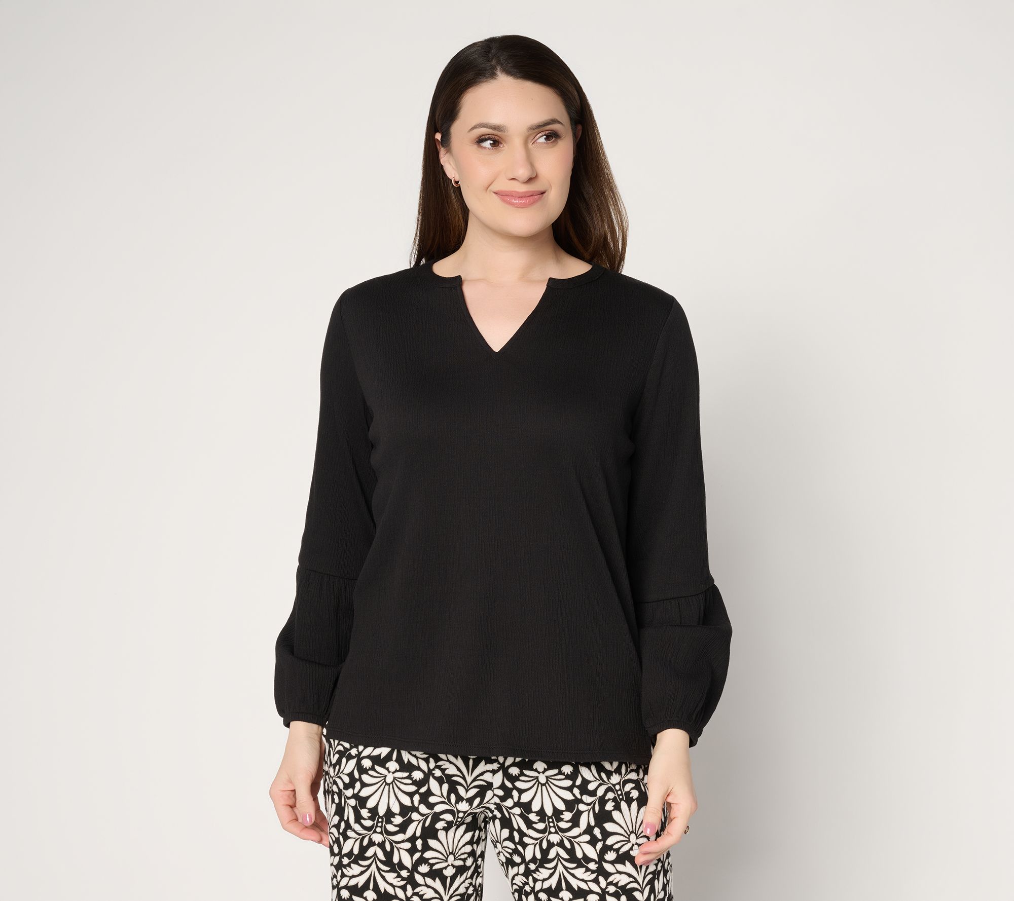 "As Is" Belle by Kim Gravel Packabelle Blouson Sleeve Split Neck Top