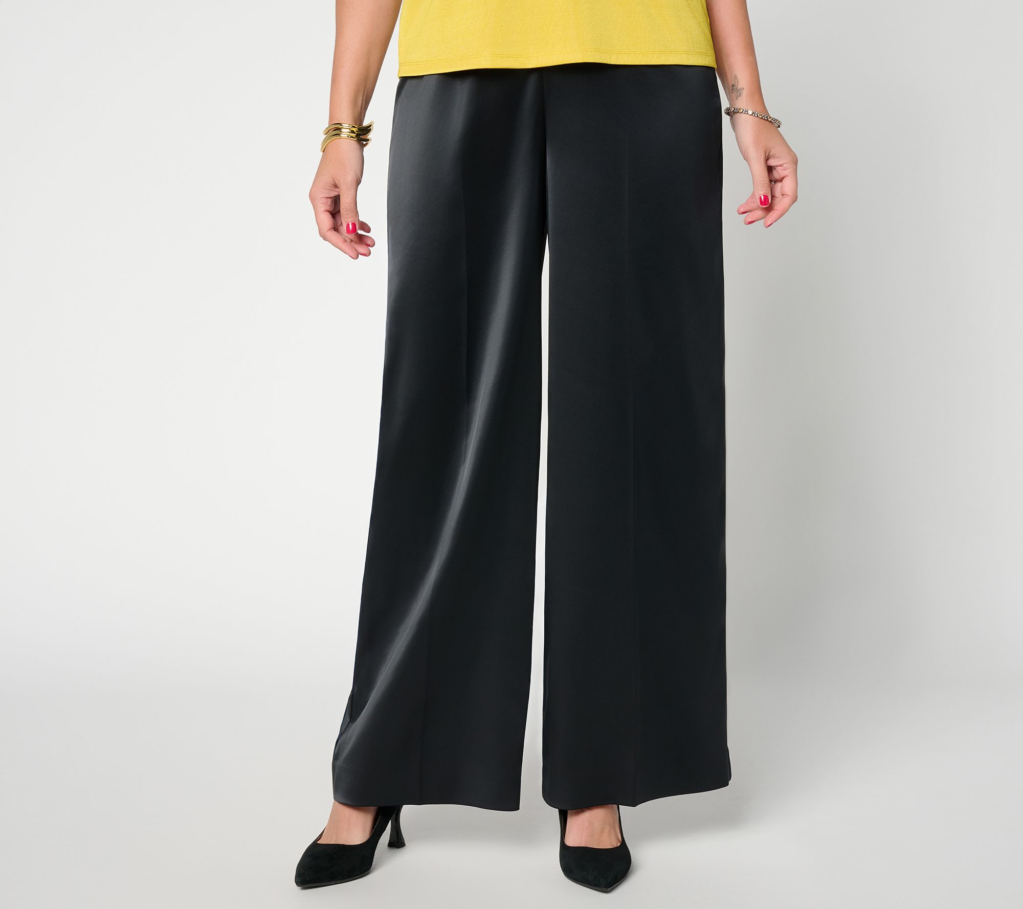 Carla Rockmore Collection Petite Stretch Satin Wide Leg Pant