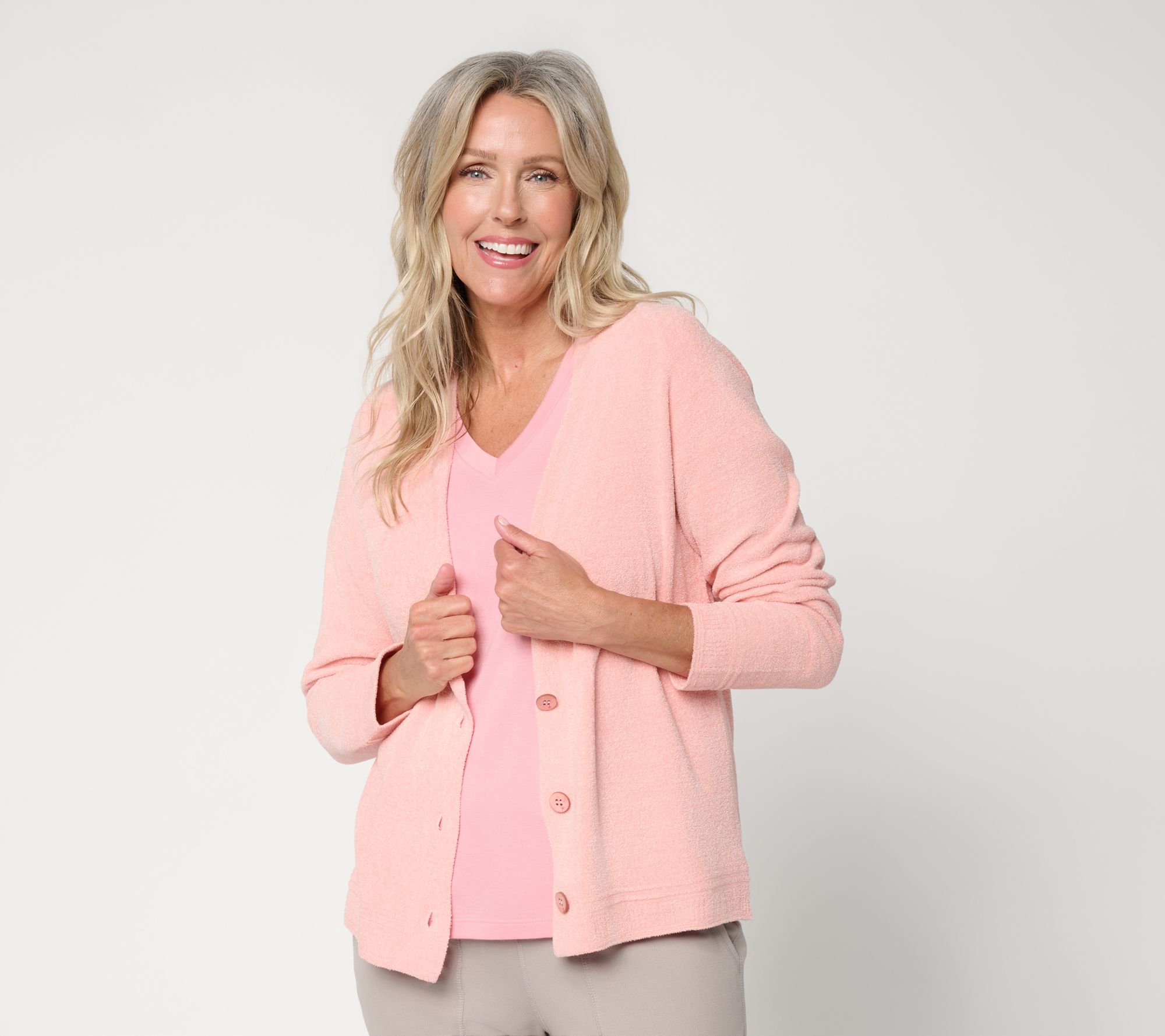 "As Is" Barefoot Dreams CozyChic Ultra Lite Textured Trim Cardigan