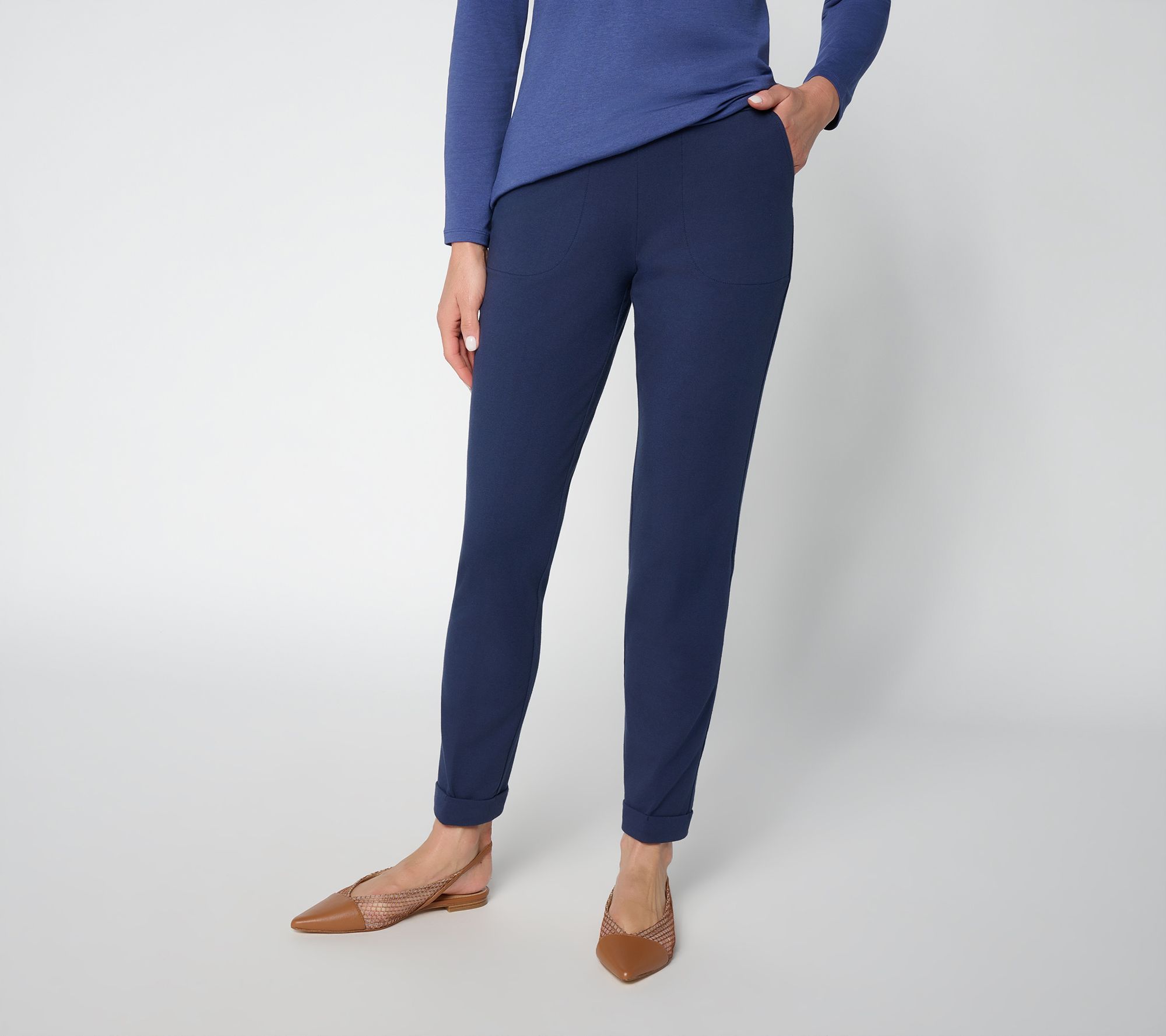 Denim & Co. Petite Duo Stretch Any Day Cuffed Pants