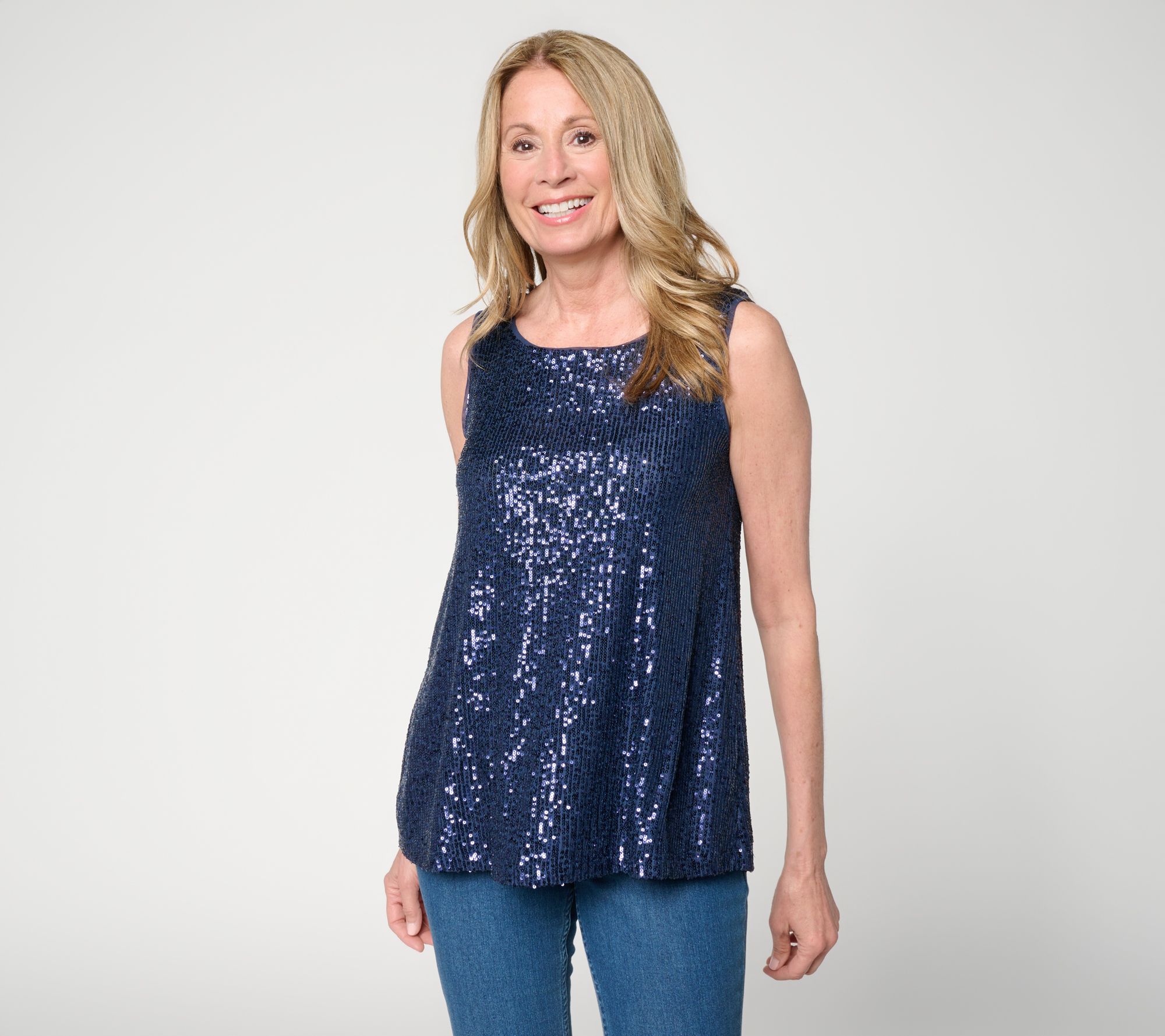 "As Is" Susan Graver Sequin Knit Lined Scoop Neck Sleeveless Top