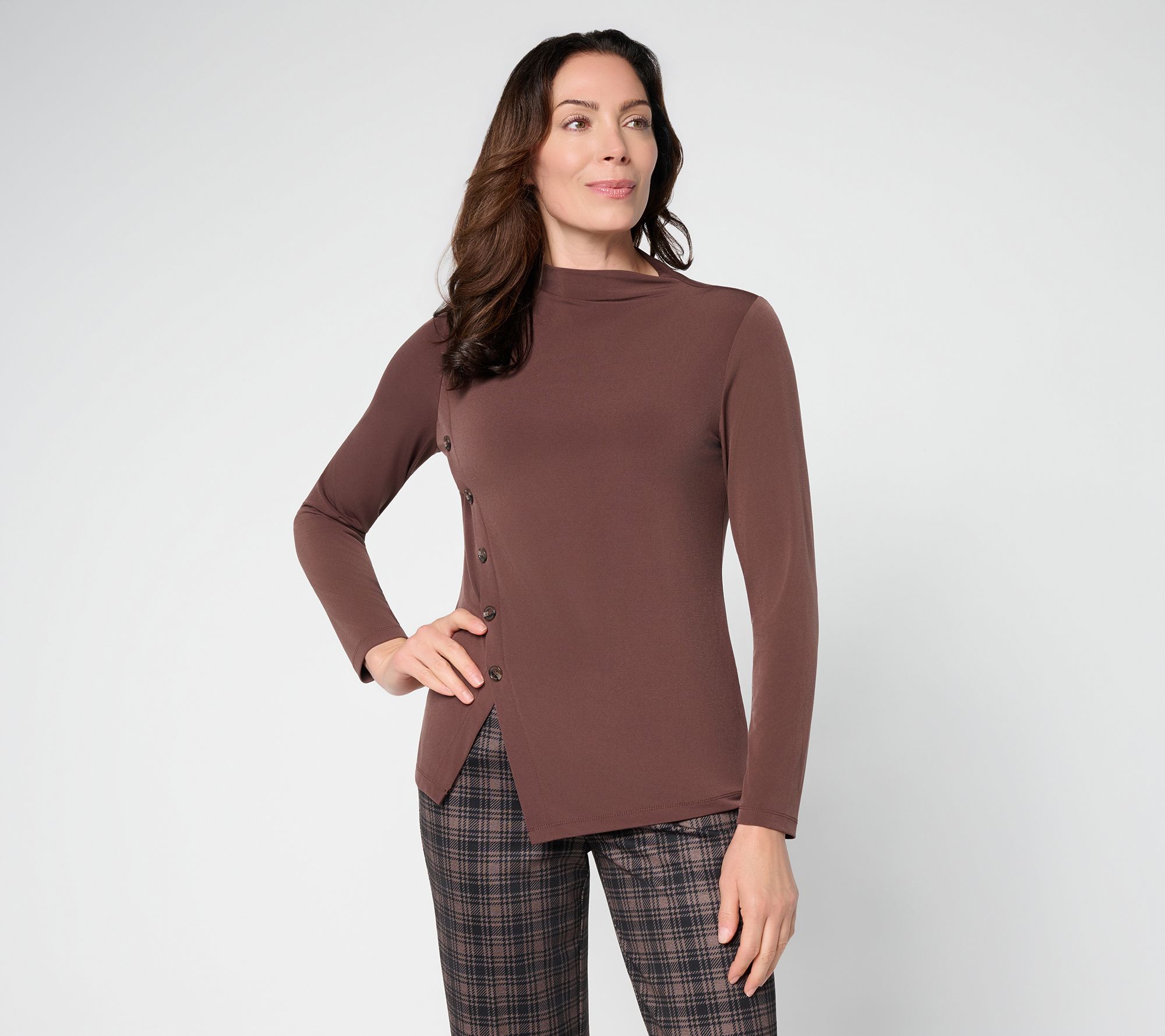 Susan Graver Petite Liquid Knit Funnel Neck Top