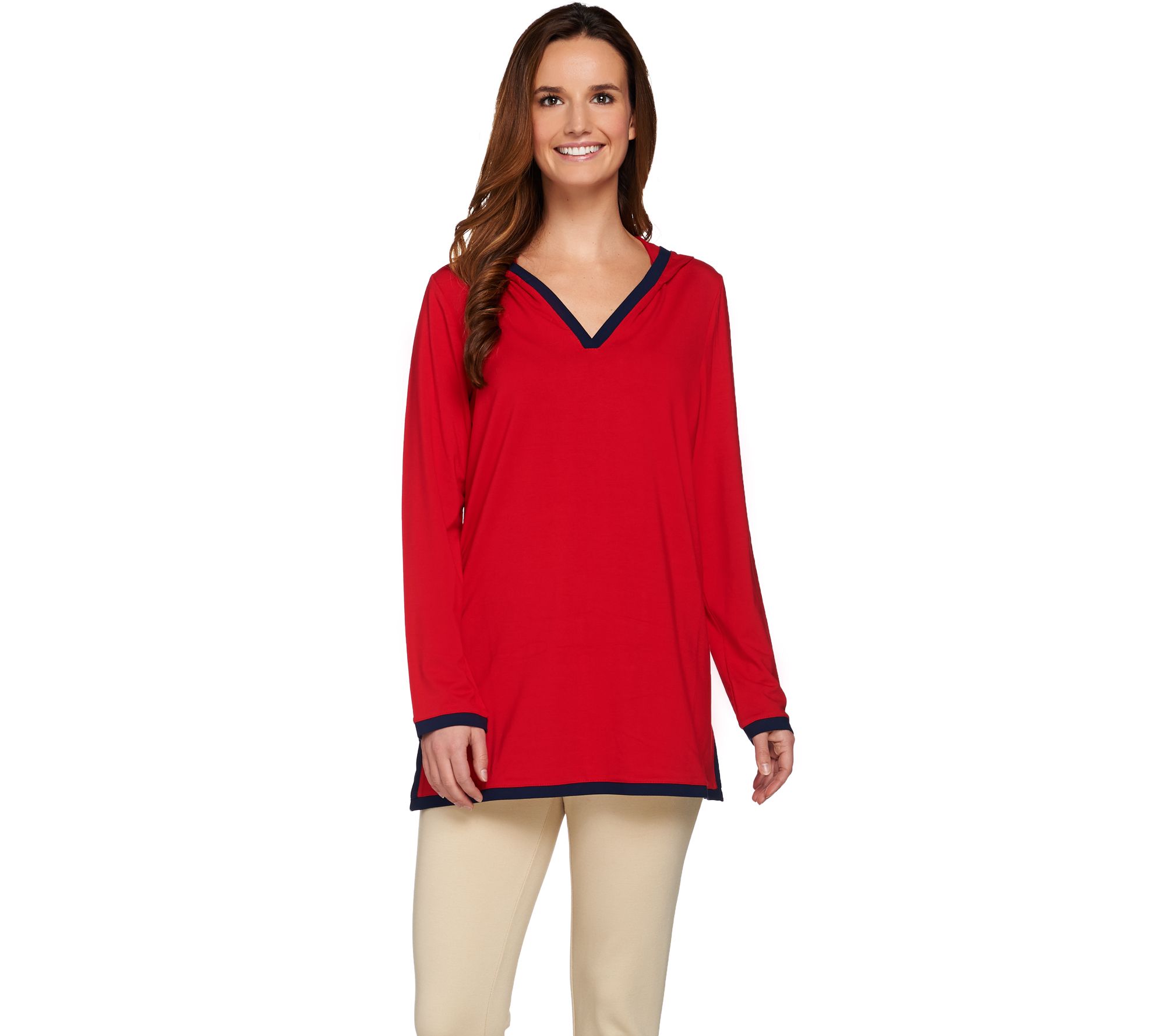 Susan Graver Dolce Knit Long Sleeve Hooded Pullover Tunic 