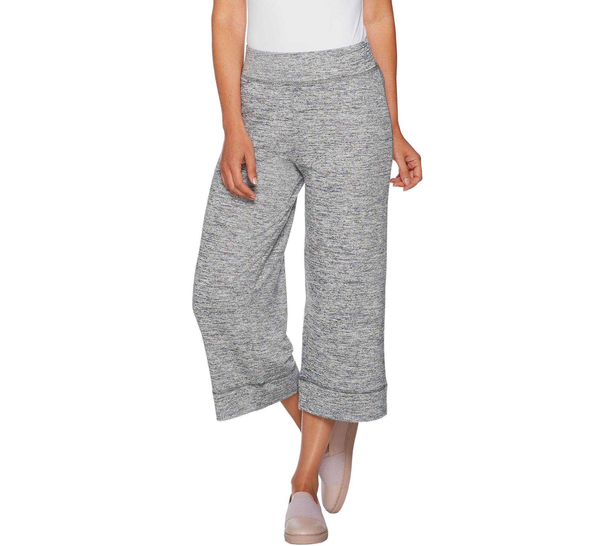 LOGO by Lori Goldstein Space Dye Knit Wide Leg Crop Pants - QVC.com