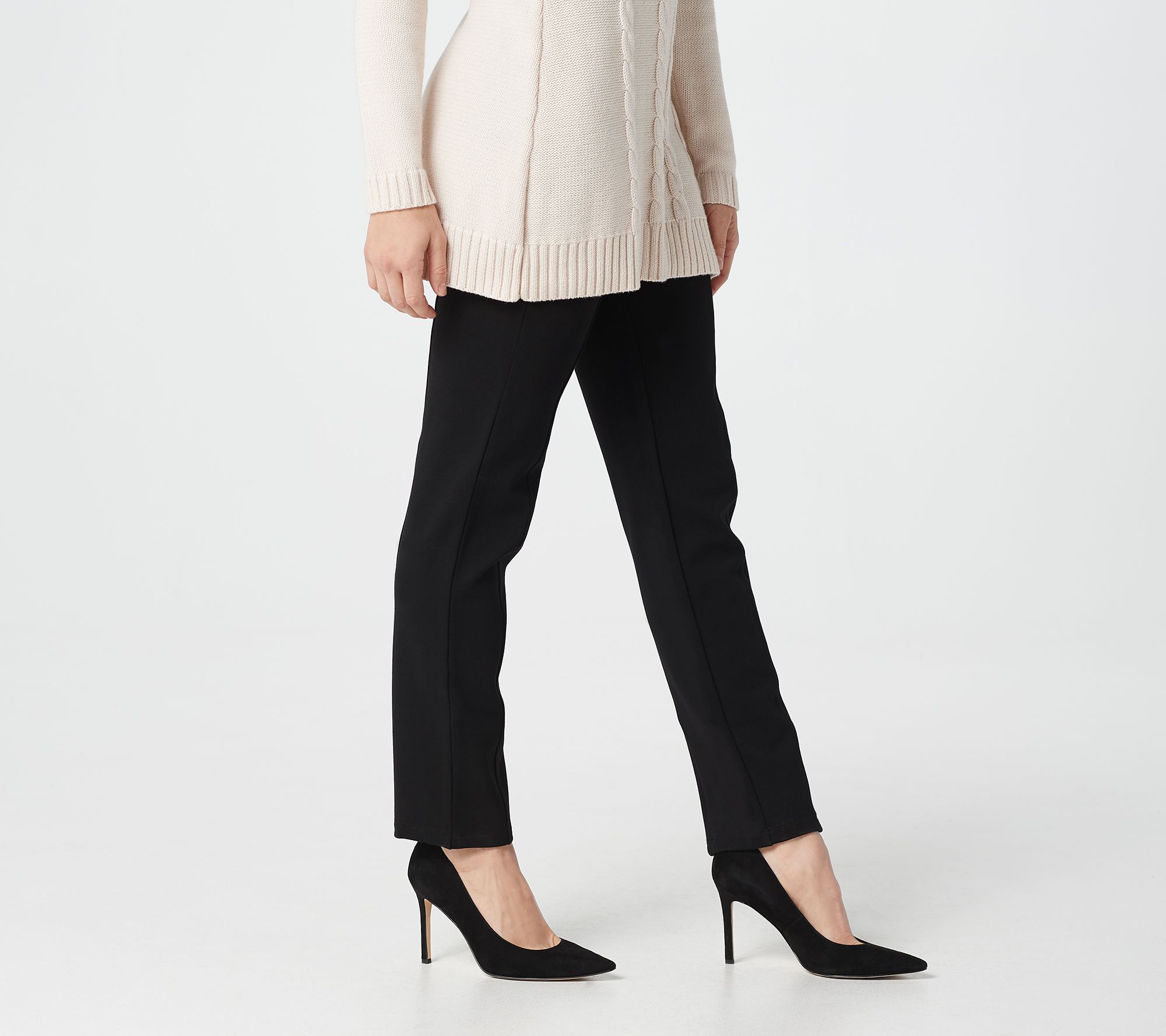 As Is Susan Graver Petite Ponte Knit Pull-On Pants w/ Seam Detail