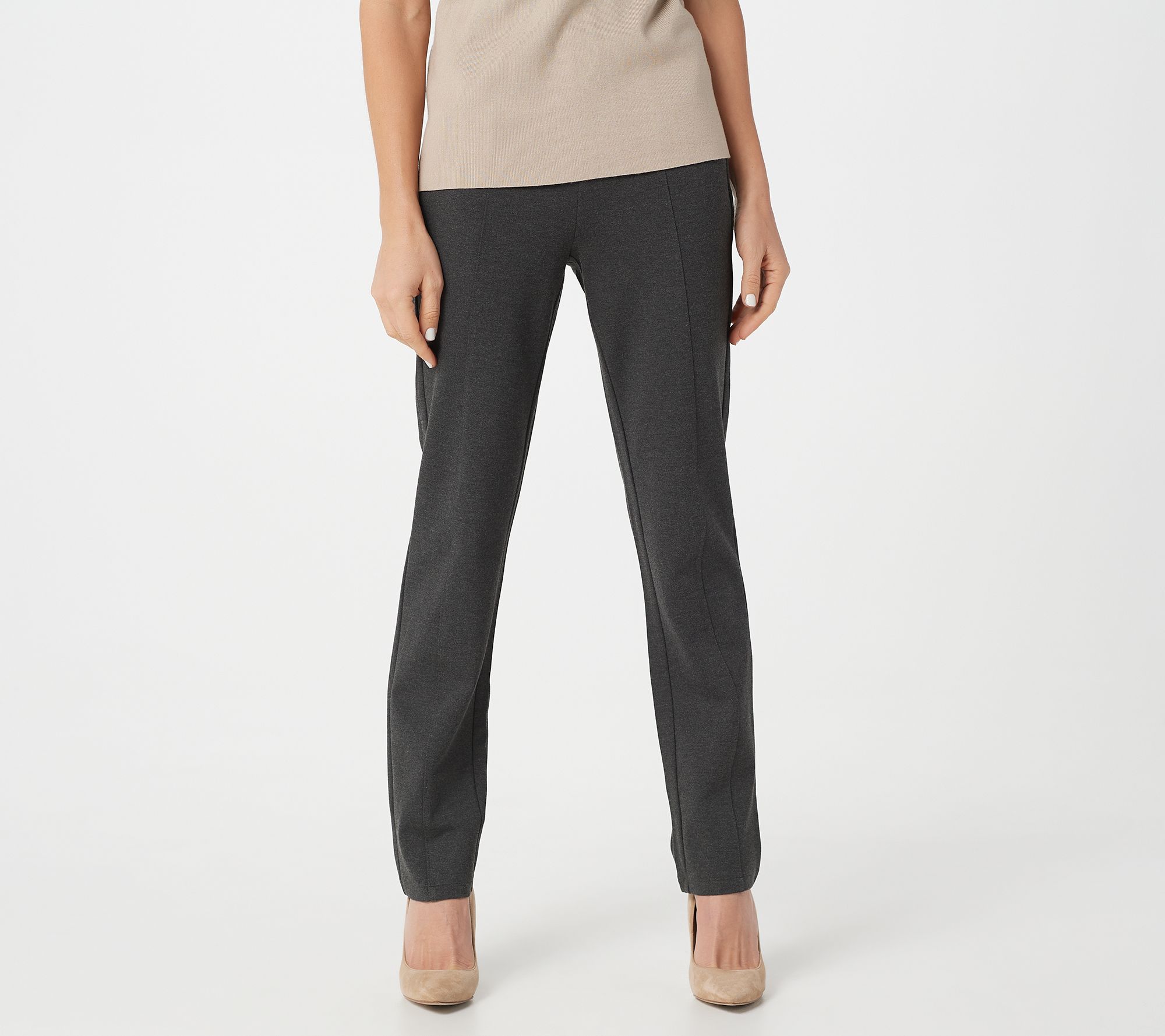 "As Is" Susan Graver Petite Ponte Knit Pull-On Pants w/ Seam Detail