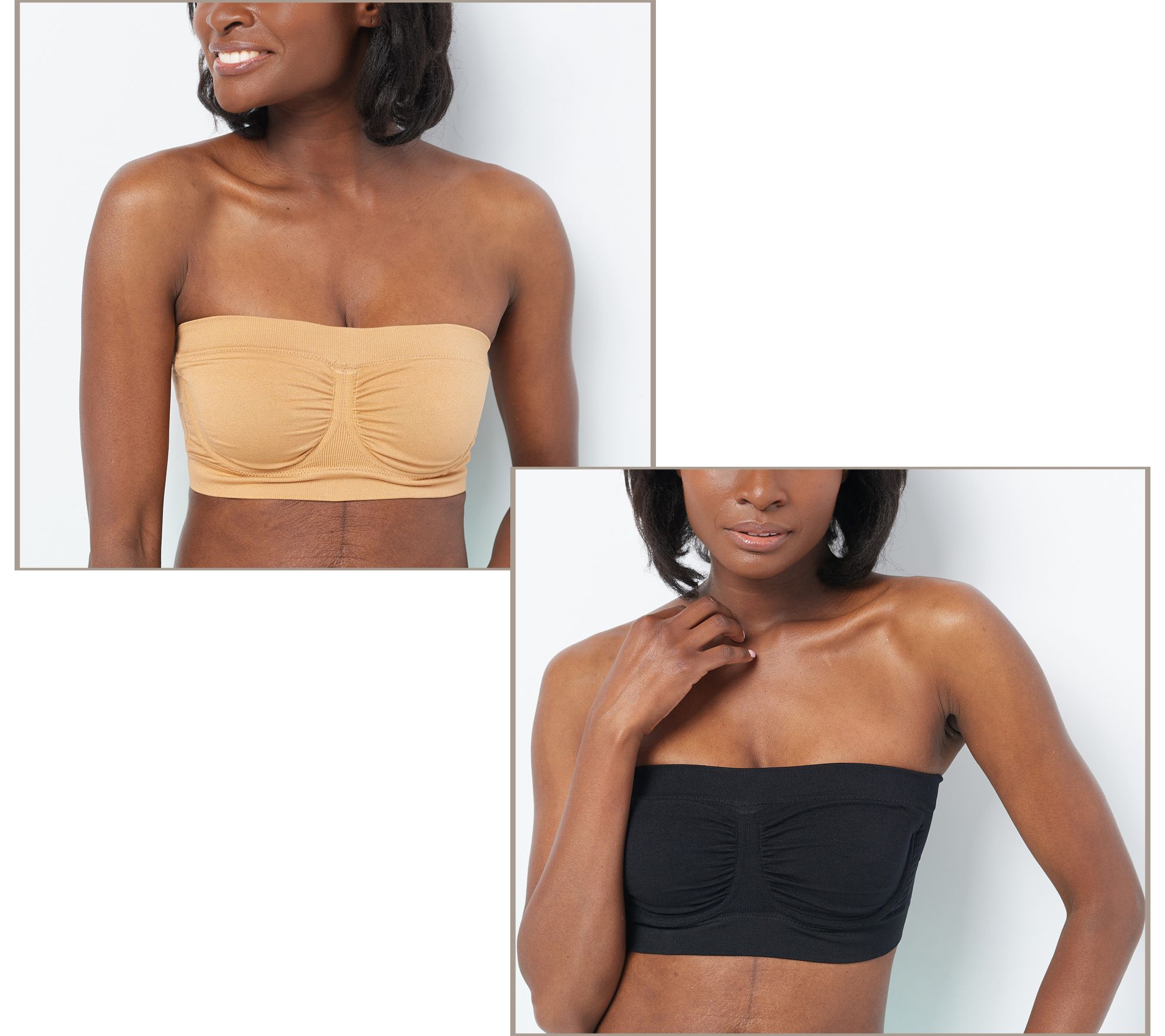 2 Pack Plus Size Women's Seamless Padded Bandeau Tube Top Bra