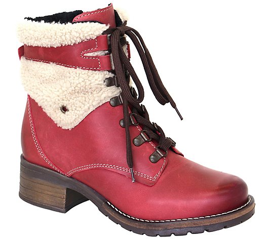 Dromedaris Leather Lace-Up Ankle Boots - Kara Shearling