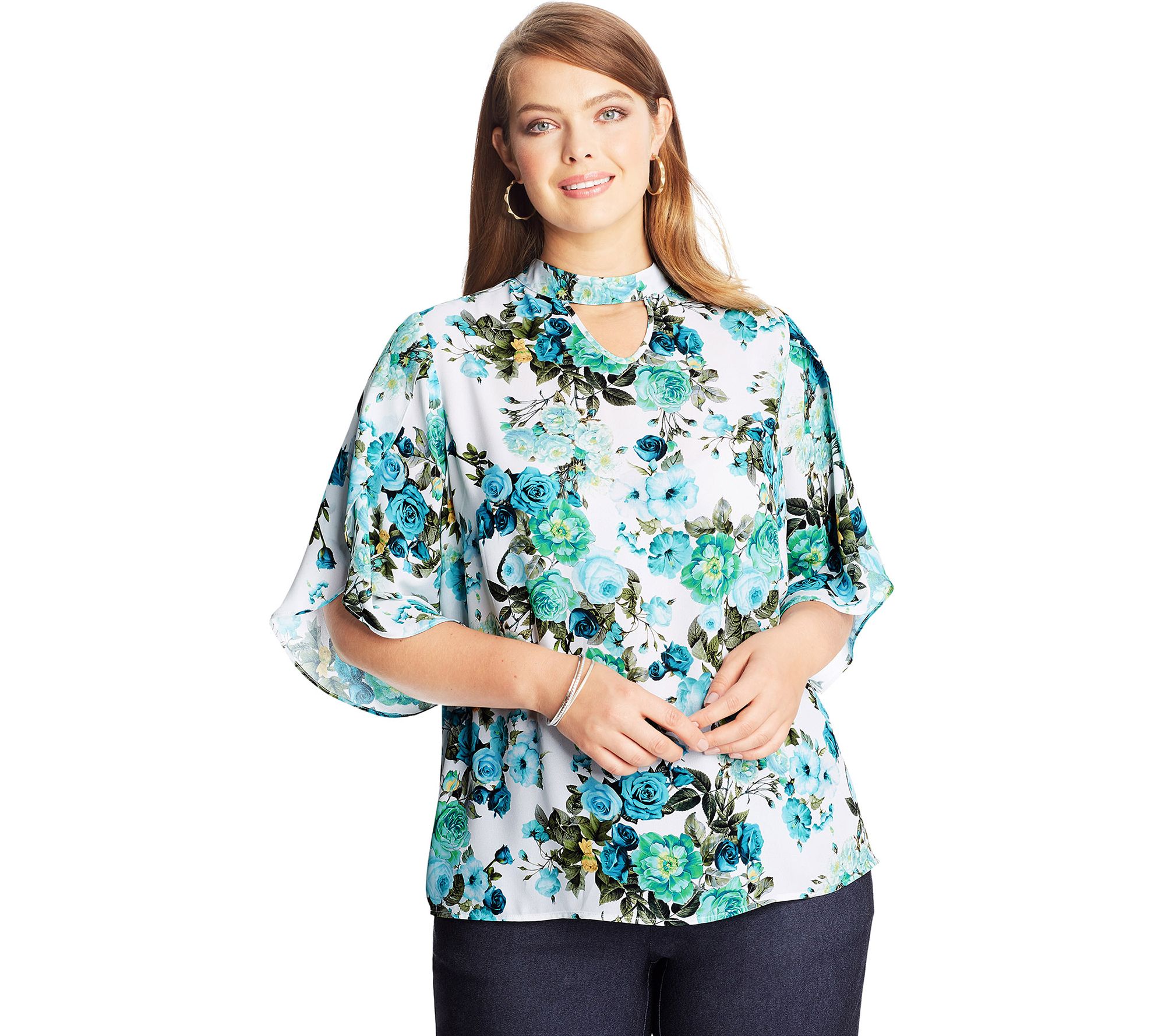 Just My Size Women's Plus Floral Tulip Sleeve Top - QVC.com