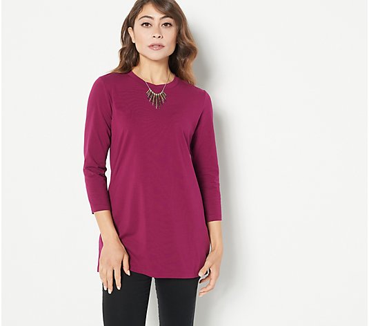 Attitudes by Renee Washed Cotton Jersey Crew Neck Top w/Side Slits