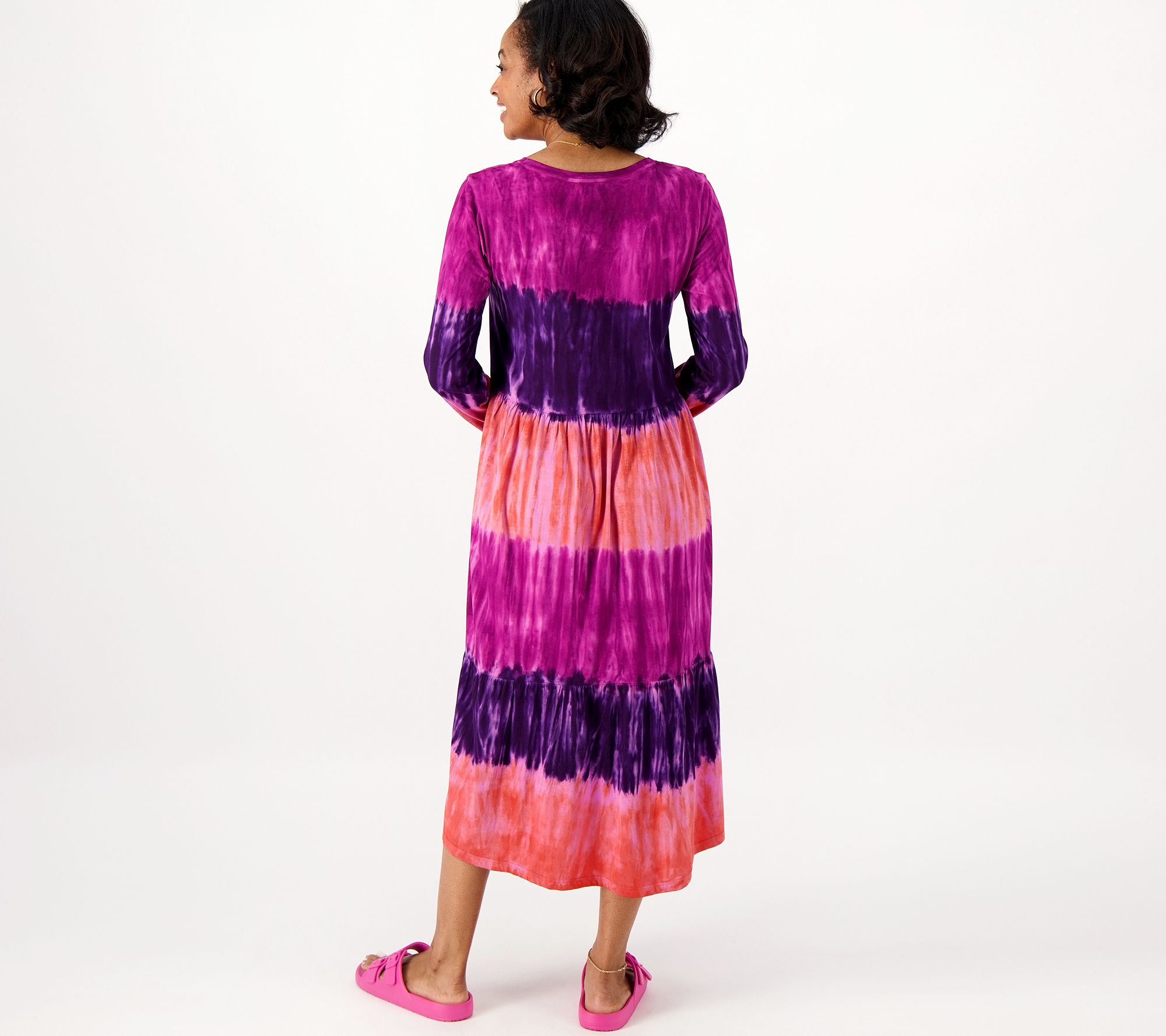 LOGO by Lori Goldstein Petite Tiered Tie-Dye Dress - QVC.com