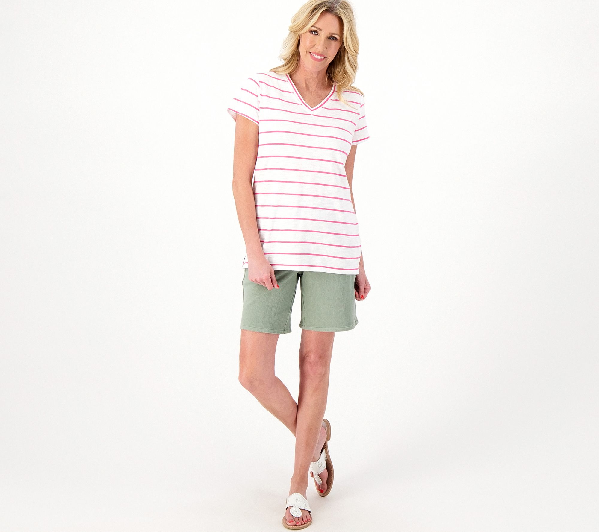 Belle by Kim Gravel Slub Knit Set of 2 Solid Striped Tops