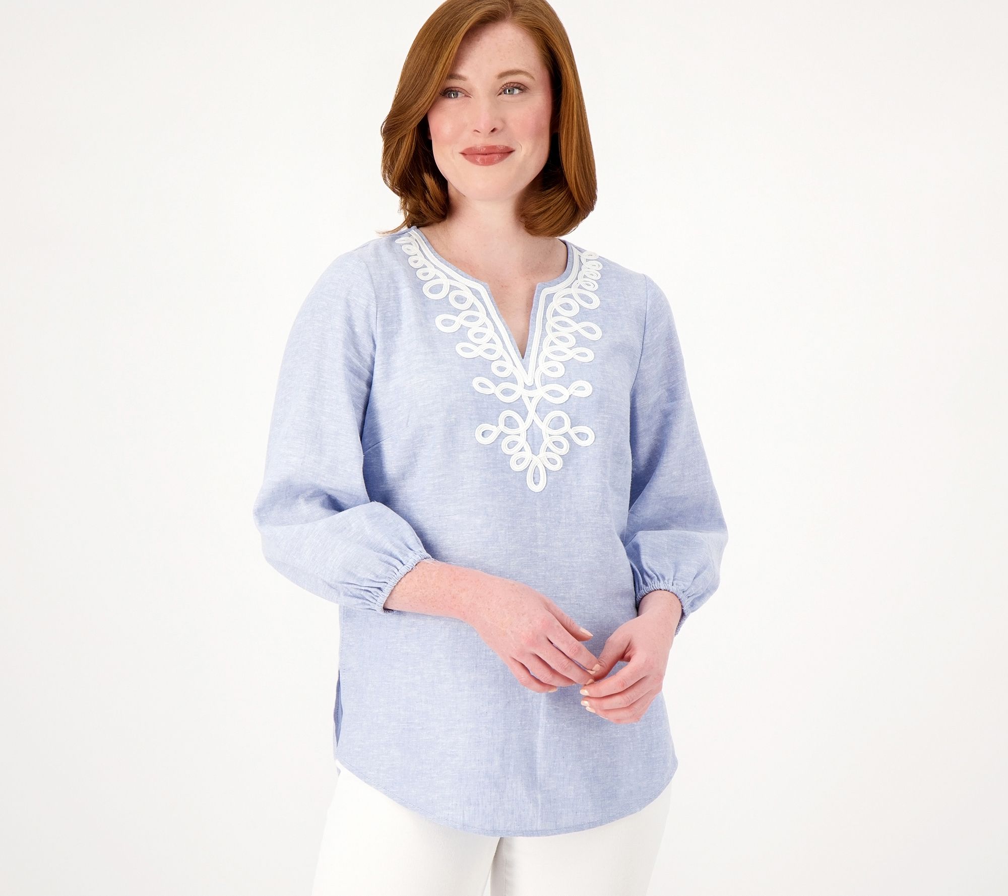 "As Is" Susan Graver Pure Cross Dyed Regular Linen Blend Tunic