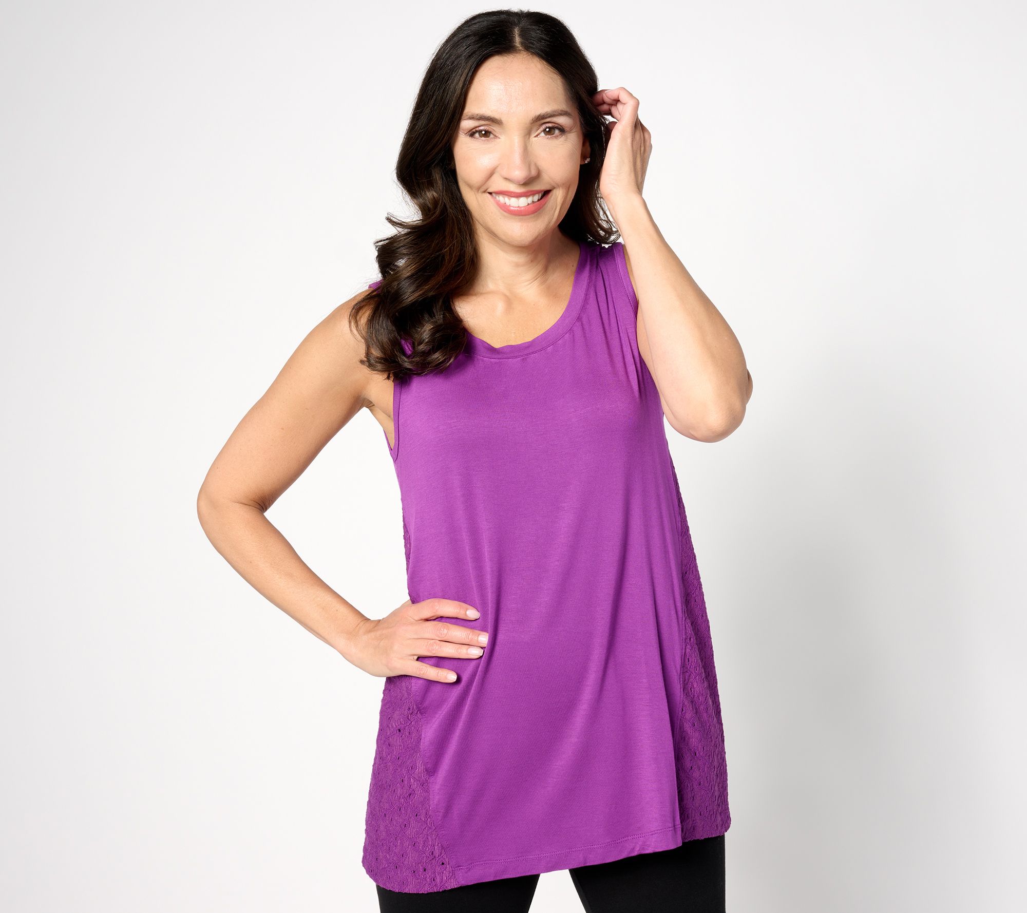 LOGO Layers by Lori Goldstein Knit Tank w/ Lace Detail