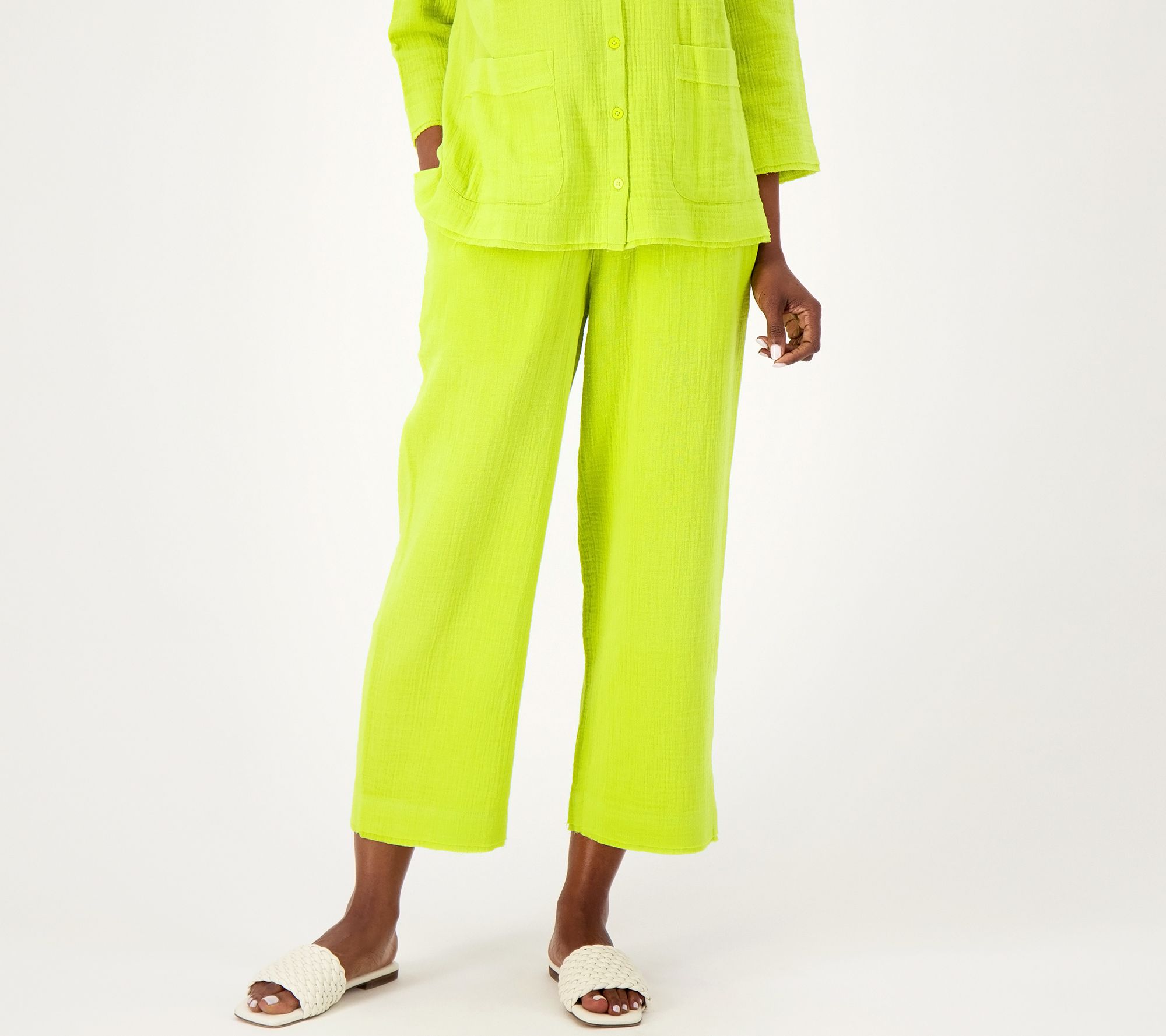 "As Is" LOGO by Lori Goldstein Beach to Street Petite Gauze Cropped Pant