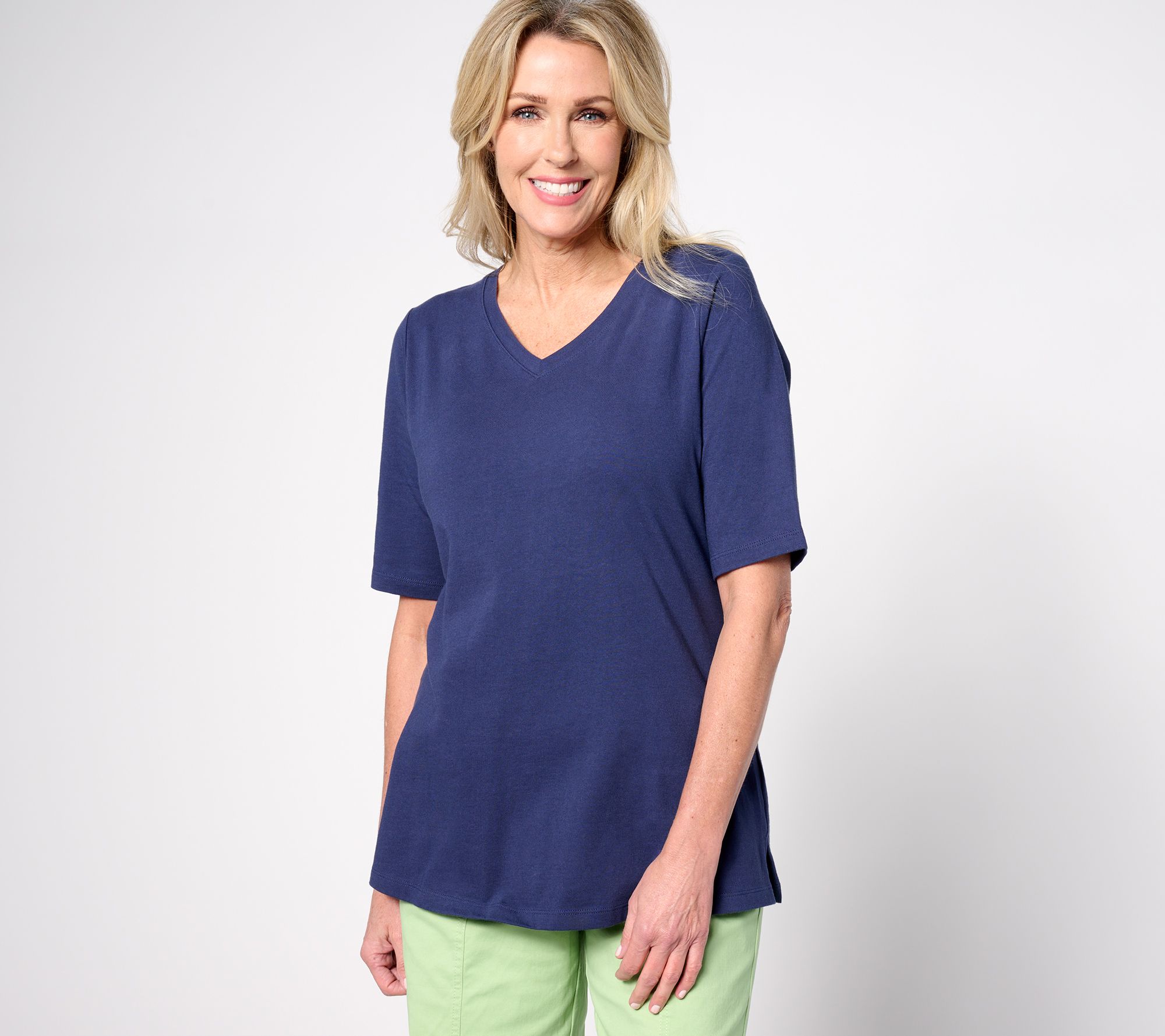 Denim & Co. Essentials Petite True Cotton Jersey V-Neck Tunic